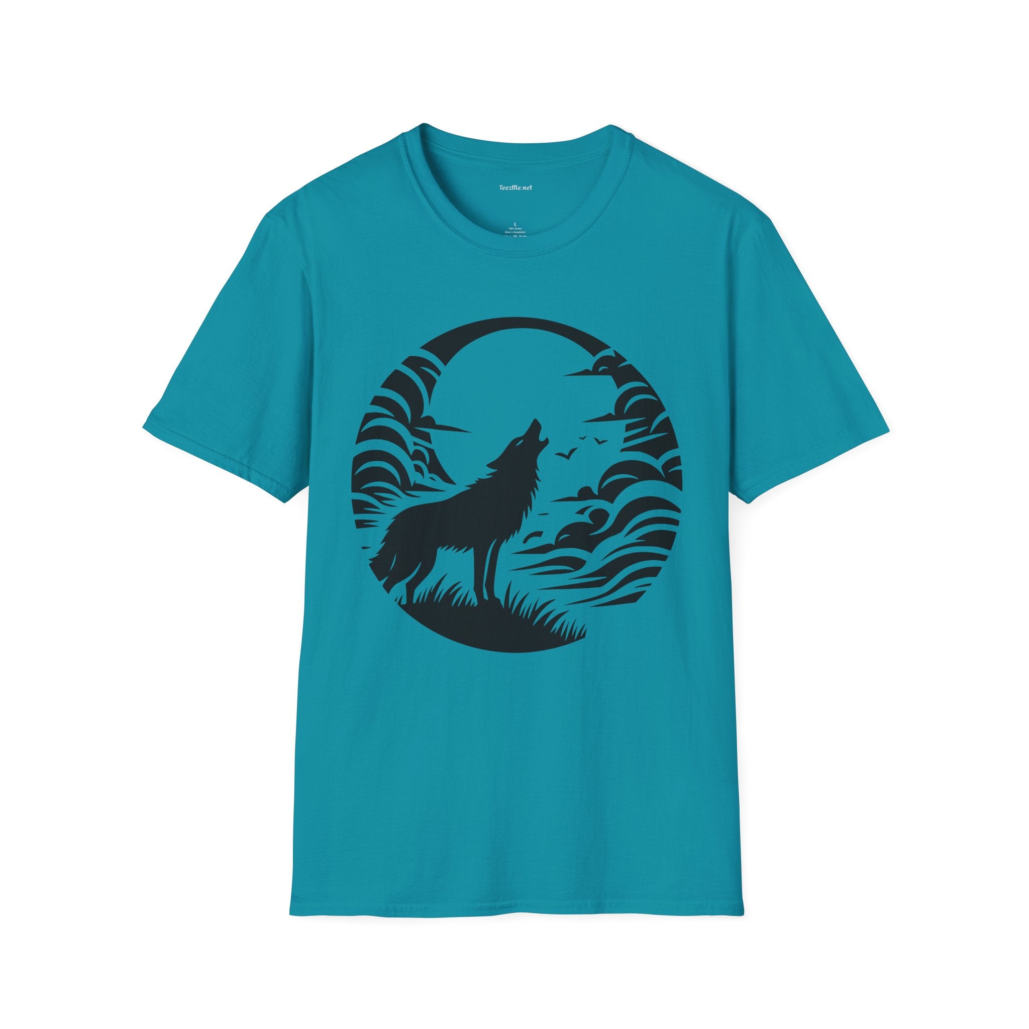 Wolf Howling Moon - Unisex Softstyle T-Shirt 100% Cotton Graphic