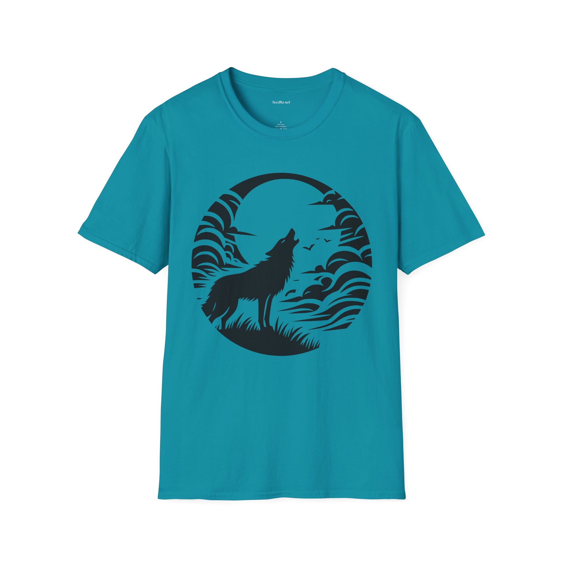 Wolf Howling Moon - Unisex Softstyle T-Shirt 100% Cotton Graphic