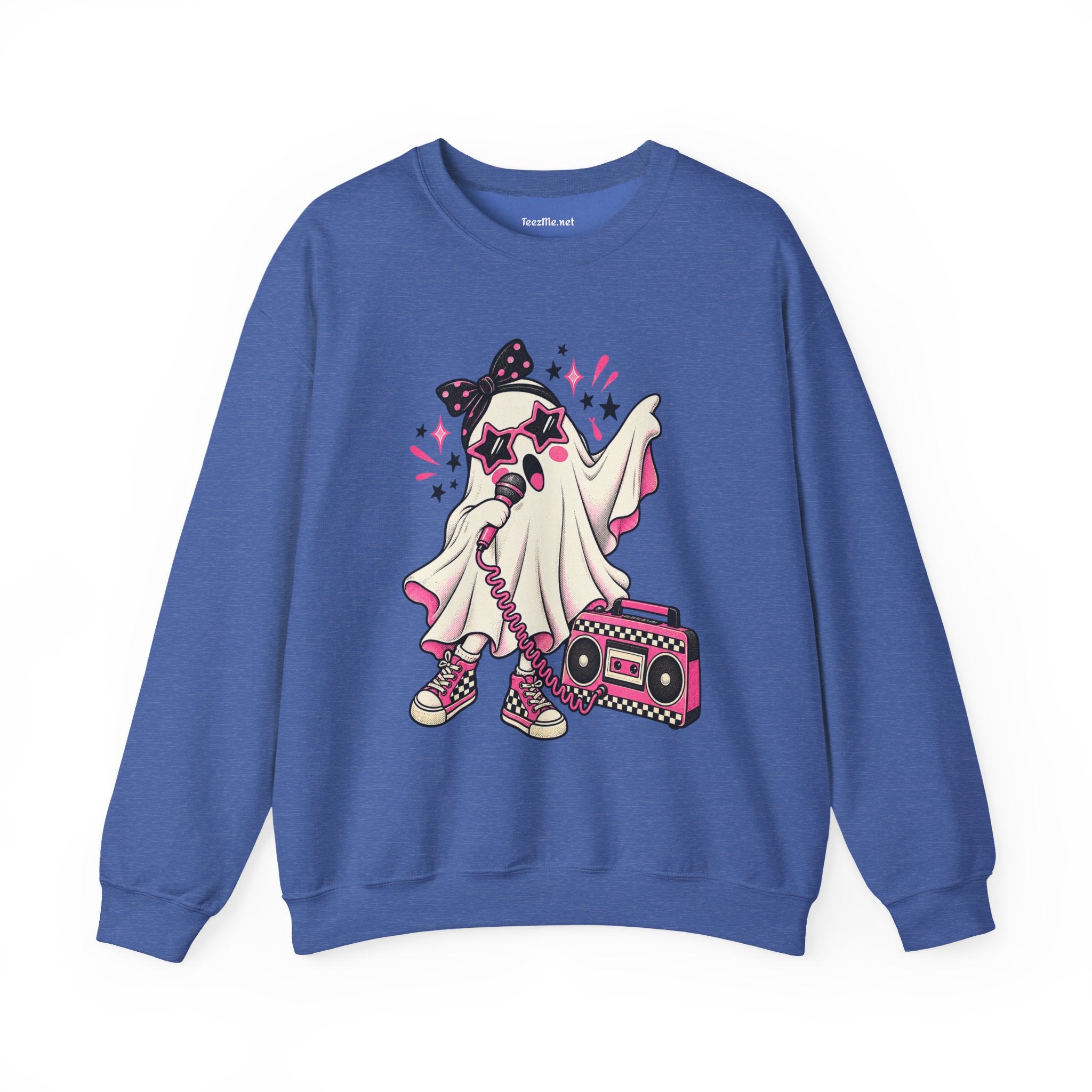 Retro Ghost Crewneck Sweatshirt — Cute 80s Boombox Ghost Design