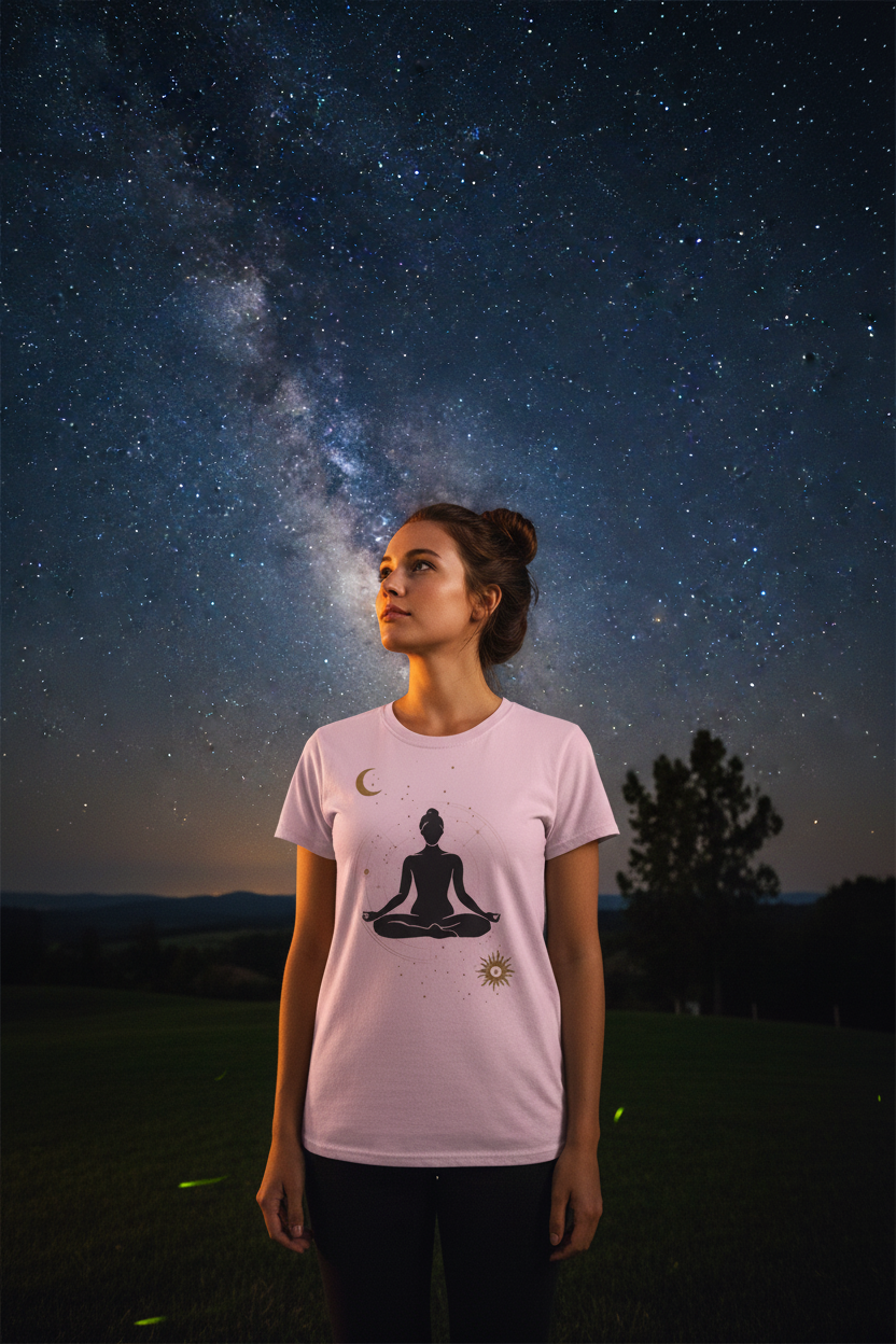 Yoga Under Moon - Unisex Softstyle T-Shirt 100% Cotton Graphic