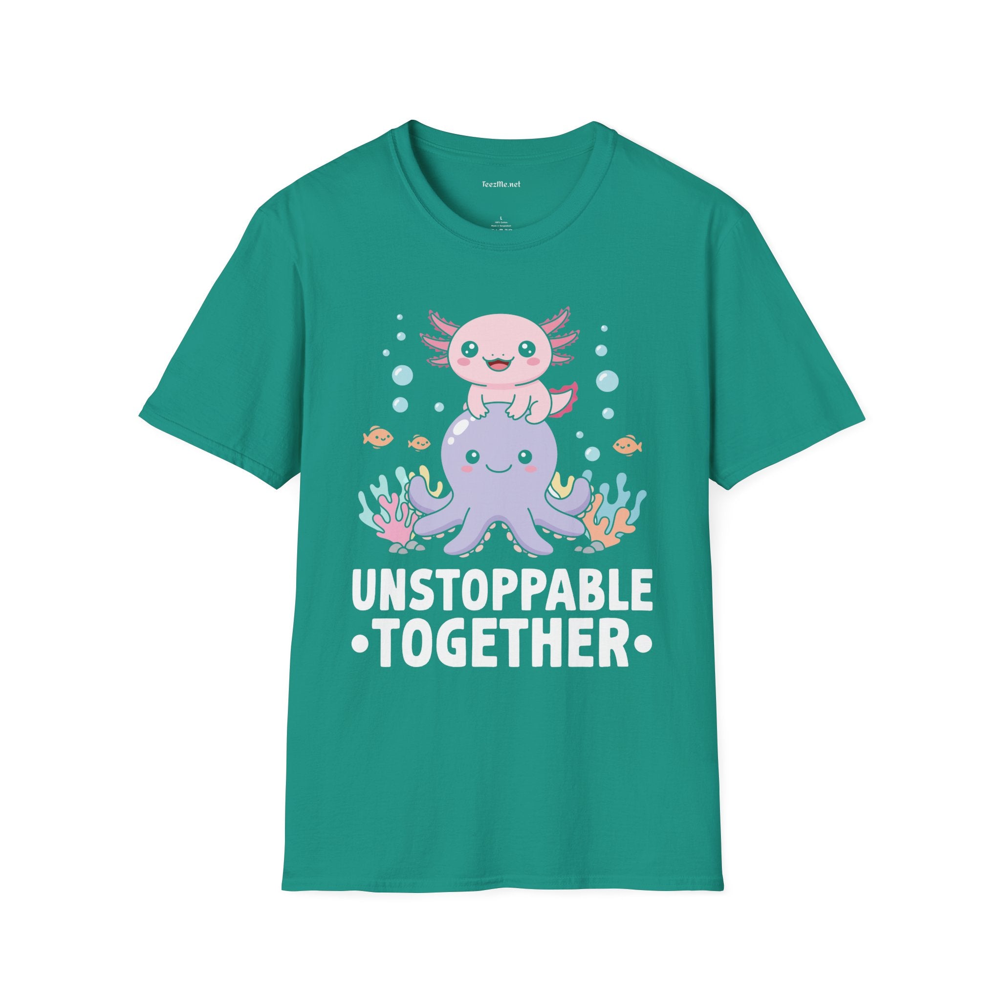 Cute Axolotl Unstoppable Together Unisex Soft Style T-Shirt 100% Cotton Graphic
