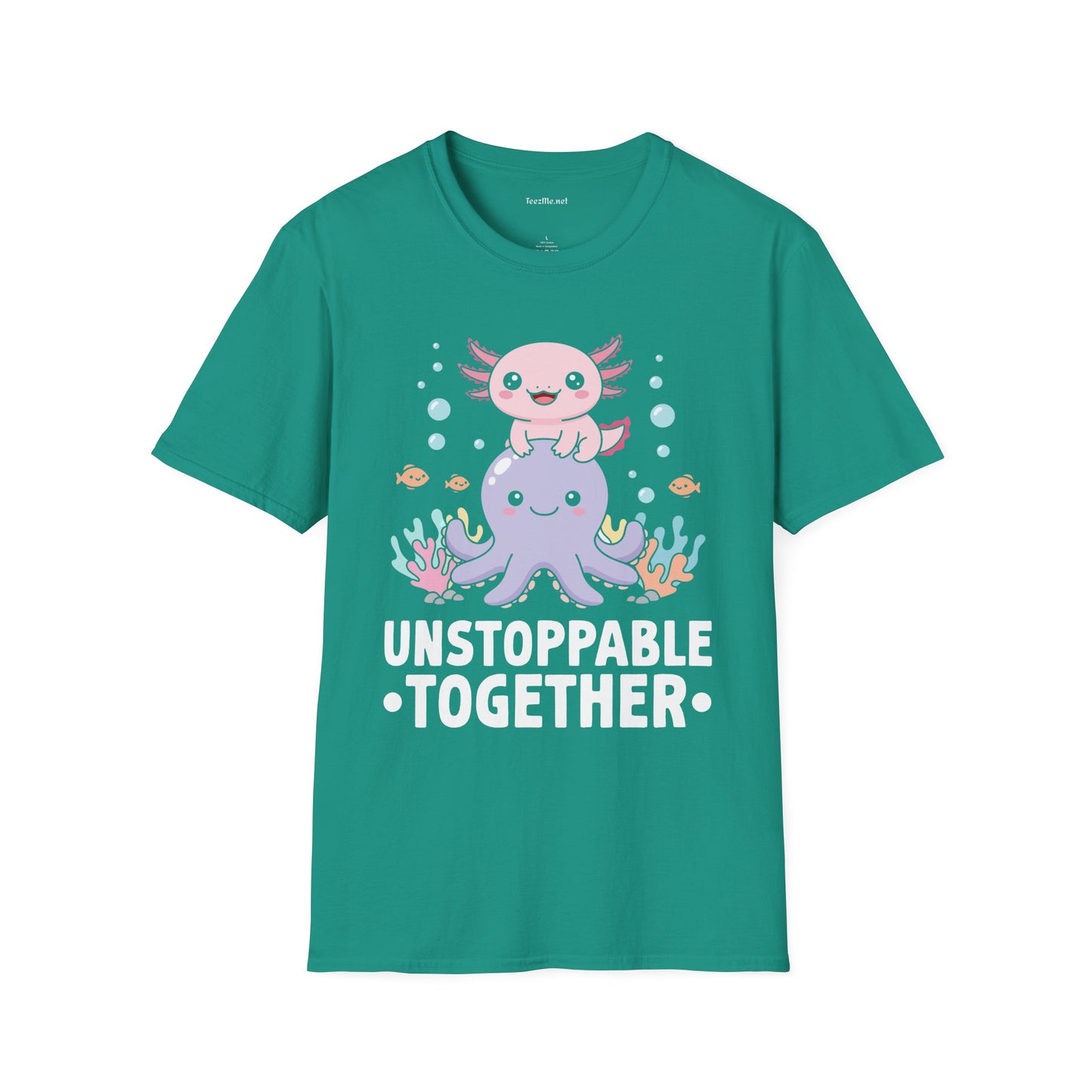 Cute Axolotl Unstoppable Together Unisex Soft Style T-Shirt 100% Cotton Graphic