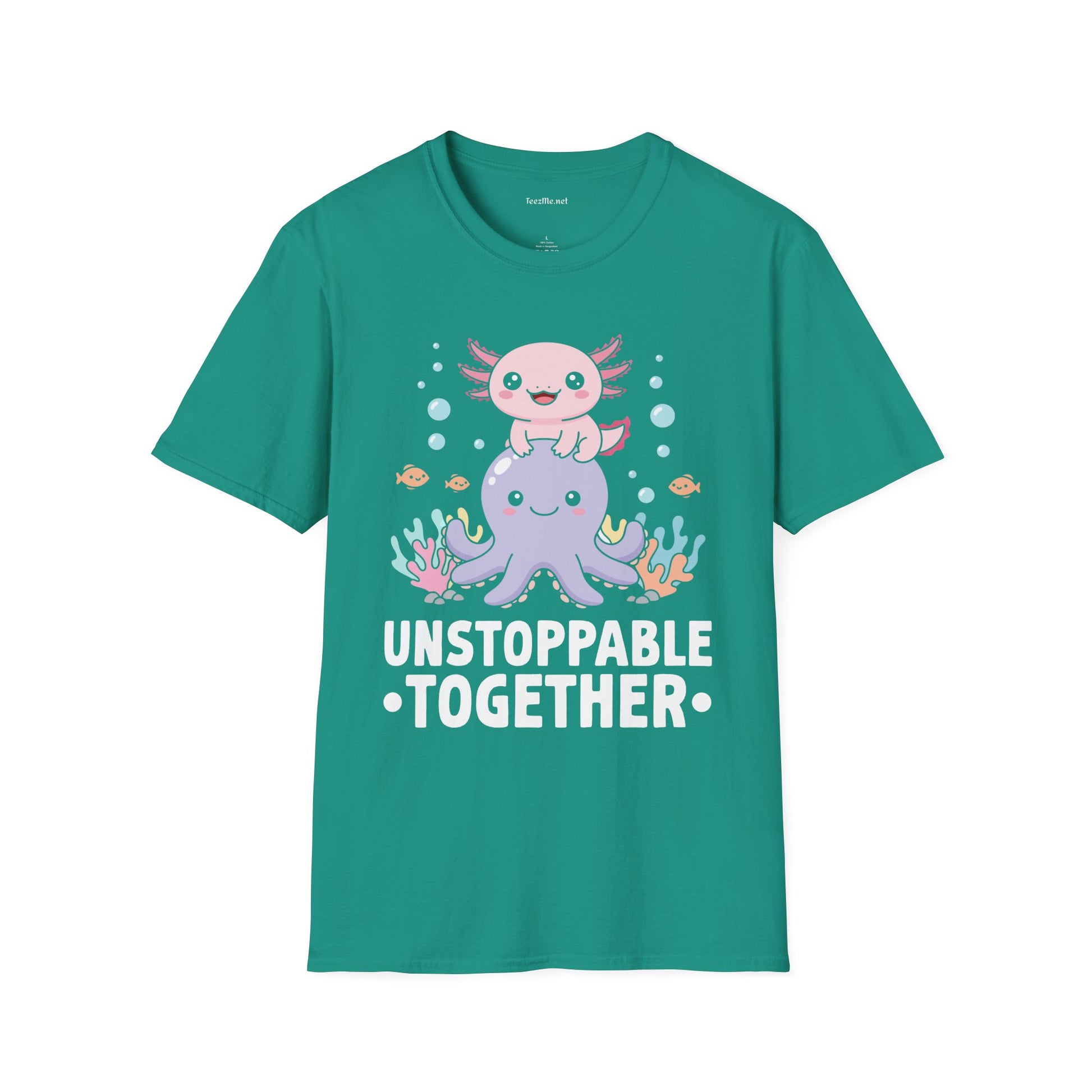 Cute Axolotl Unstoppable Together Unisex Soft Style T-Shirt 100% Cotton Graphic