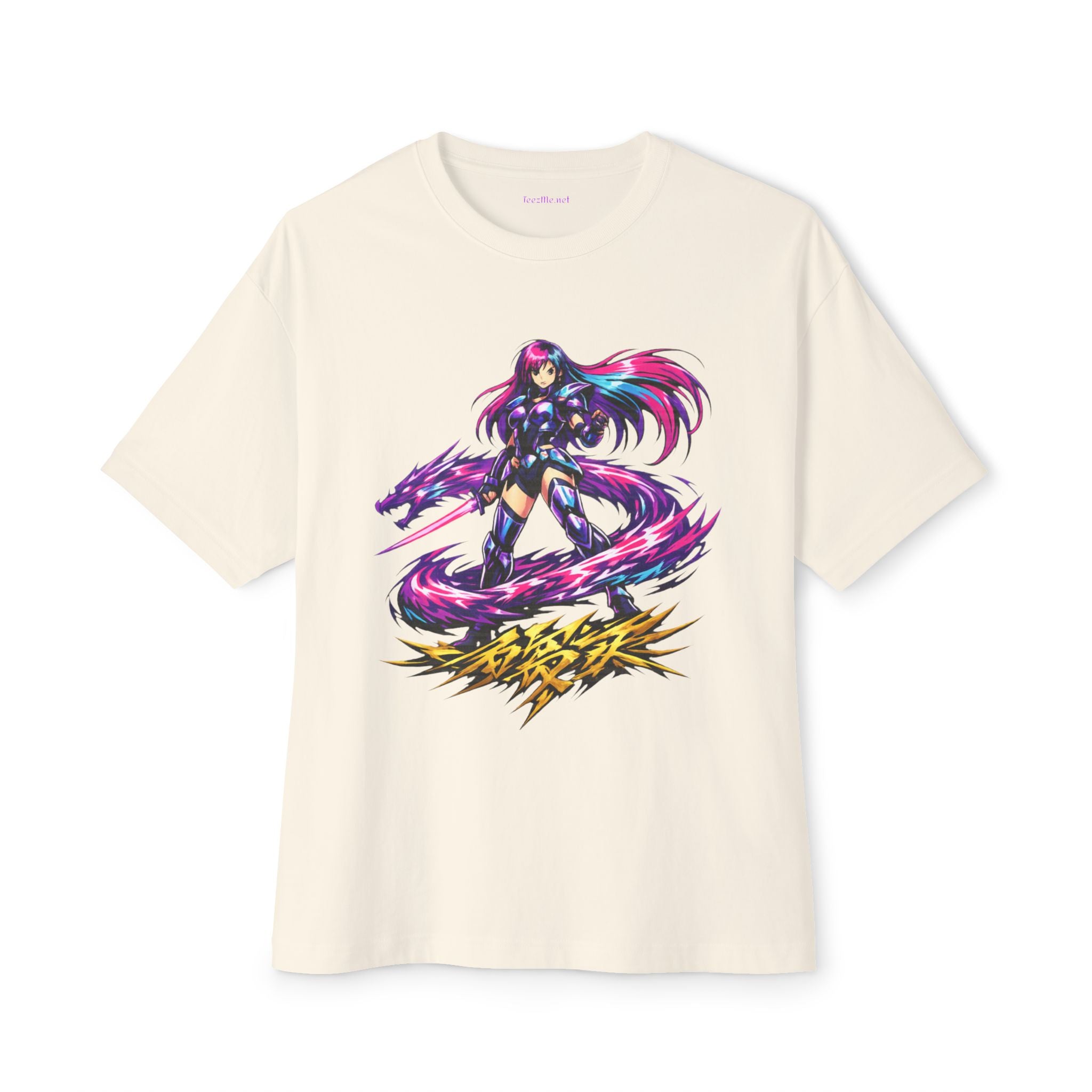 Anime Sorceress Graphic Tee — Neon Magic Girl Oversized Boxy Shirt