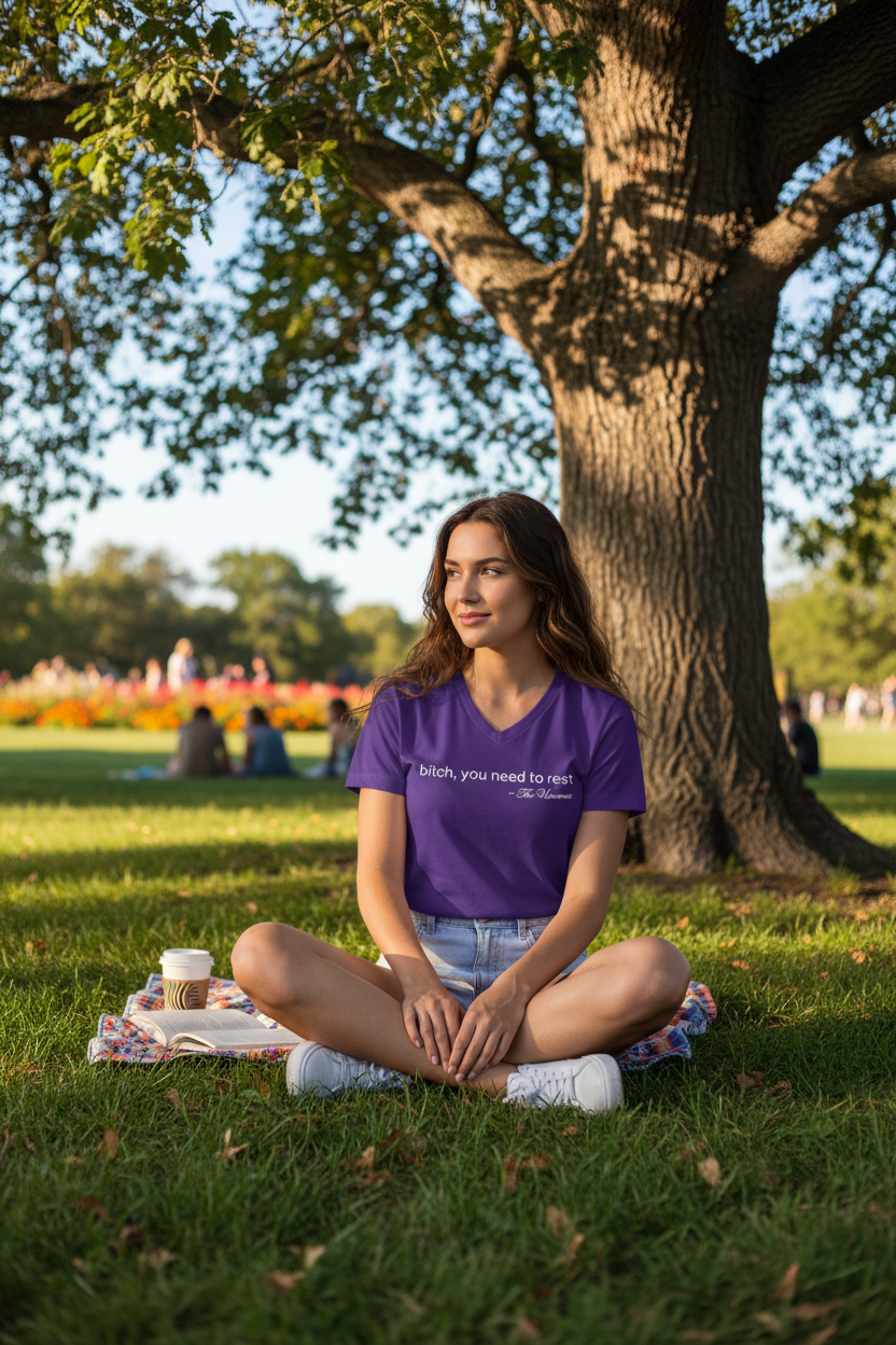 you need to rest (the Universe) Unisex Jersey Short Sleeve V-Neck Tee