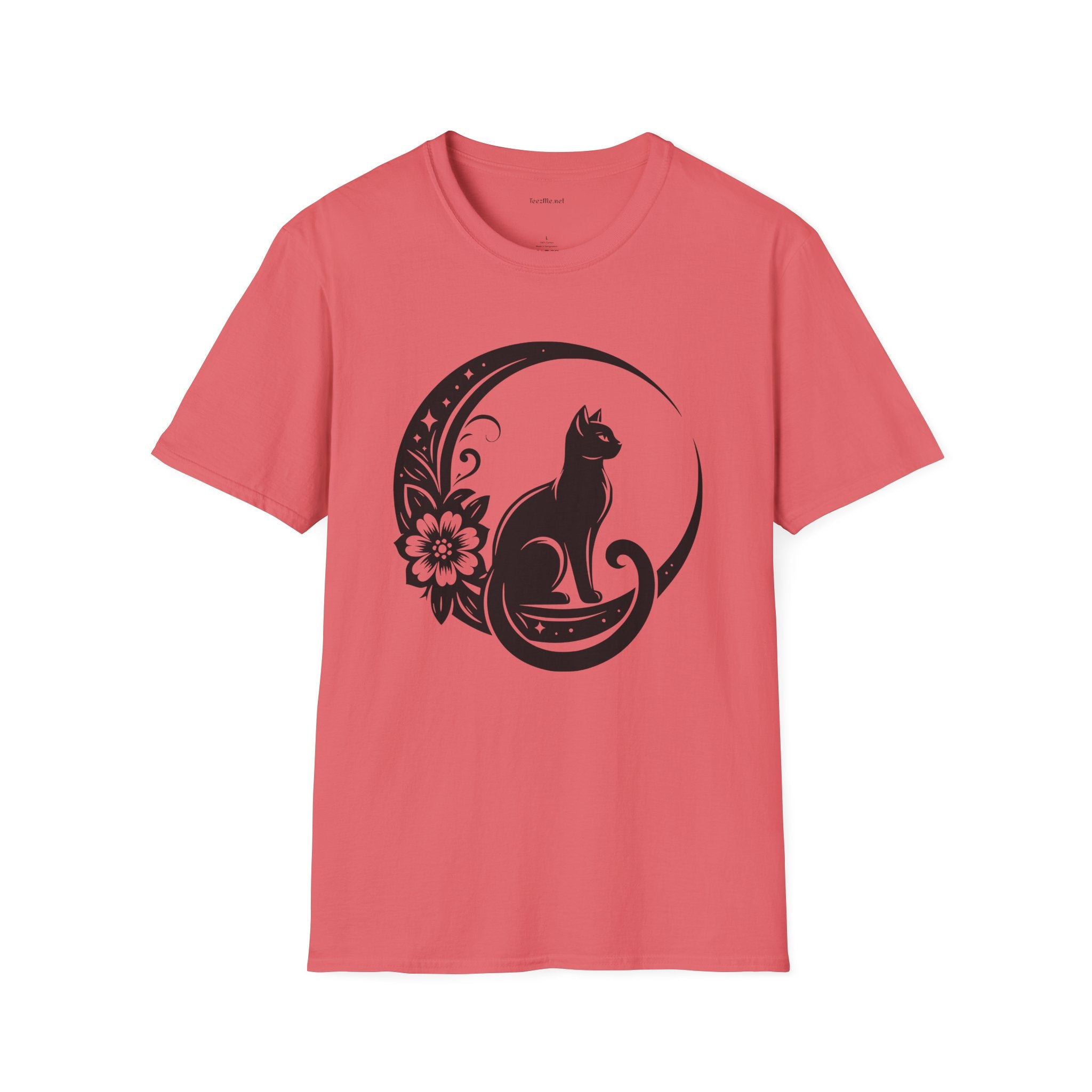 Crescent Moon Cat - Unisex Softstyle T-Shirt 100% Cotton Graphic