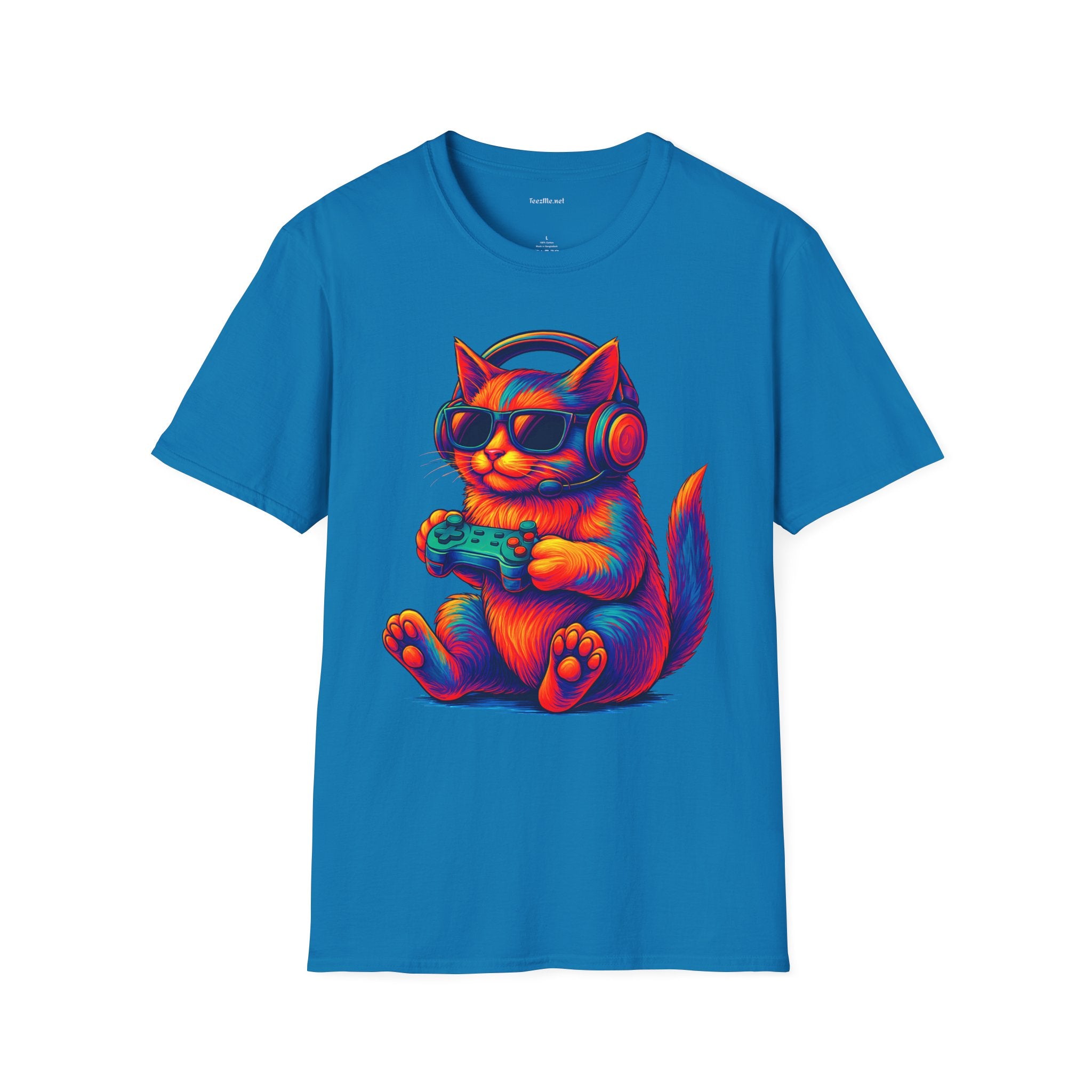 Cat Gamer Video Unisex Softstyle T-Shirt 100% Cotton Graphic