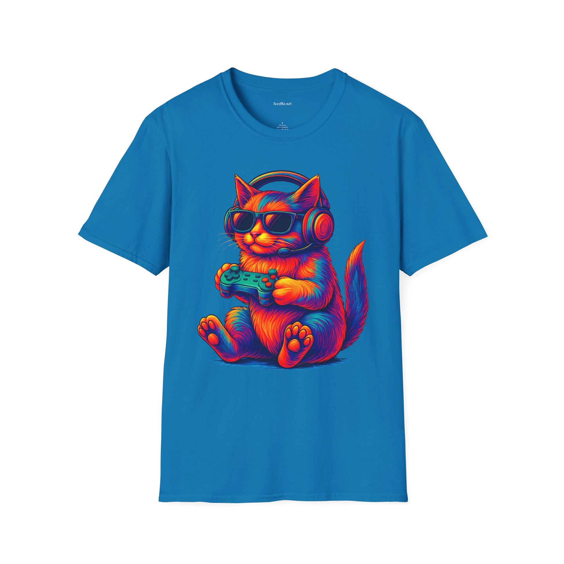 Cat Gamer Video Unisex Softstyle T-Shirt 100% Cotton Graphic