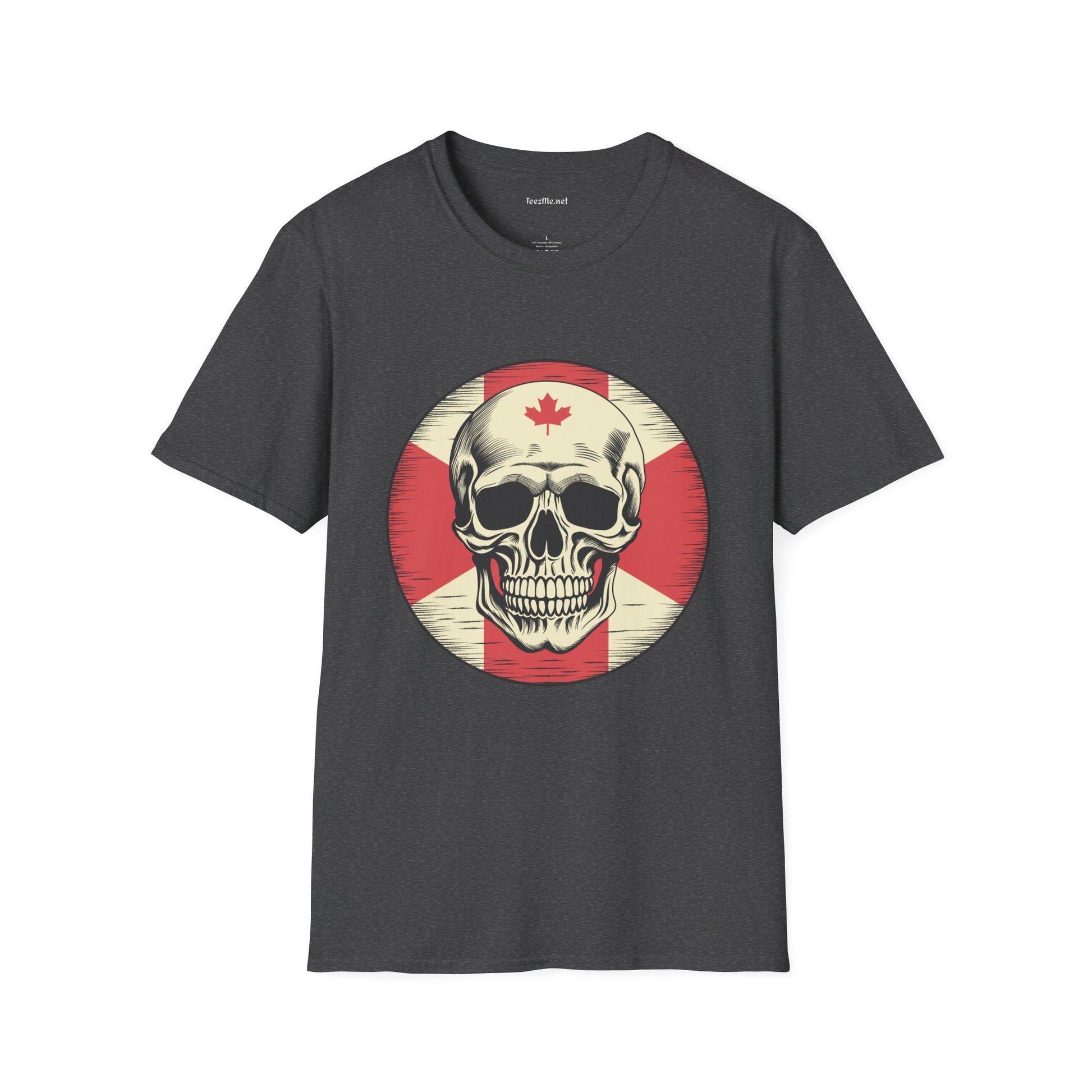 Retro Skull Canadian Flag Unisex Softstyle T-Shirt 100% Cotton