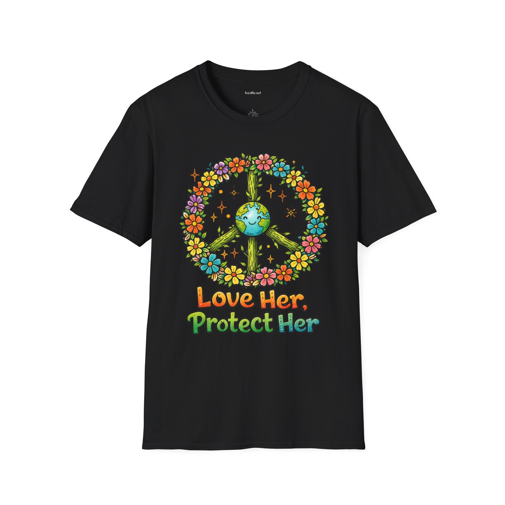 Earth Peace T-Shirt — "Love Her, Protect Her" Floral Eco Graphic