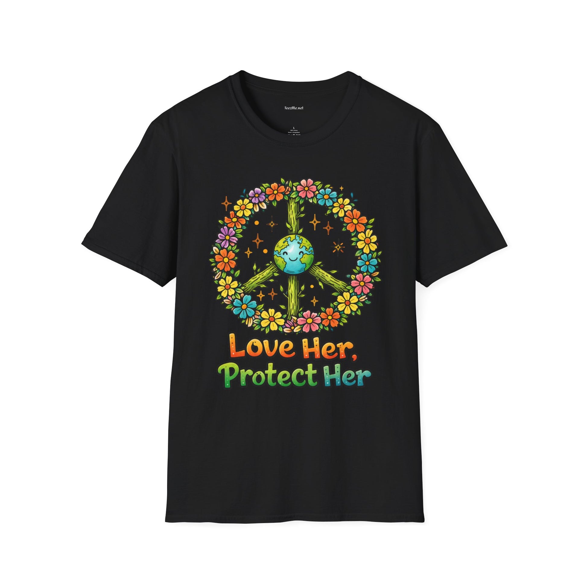 Earth Peace T-Shirt — "Love Her, Protect Her" Floral Eco Graphic