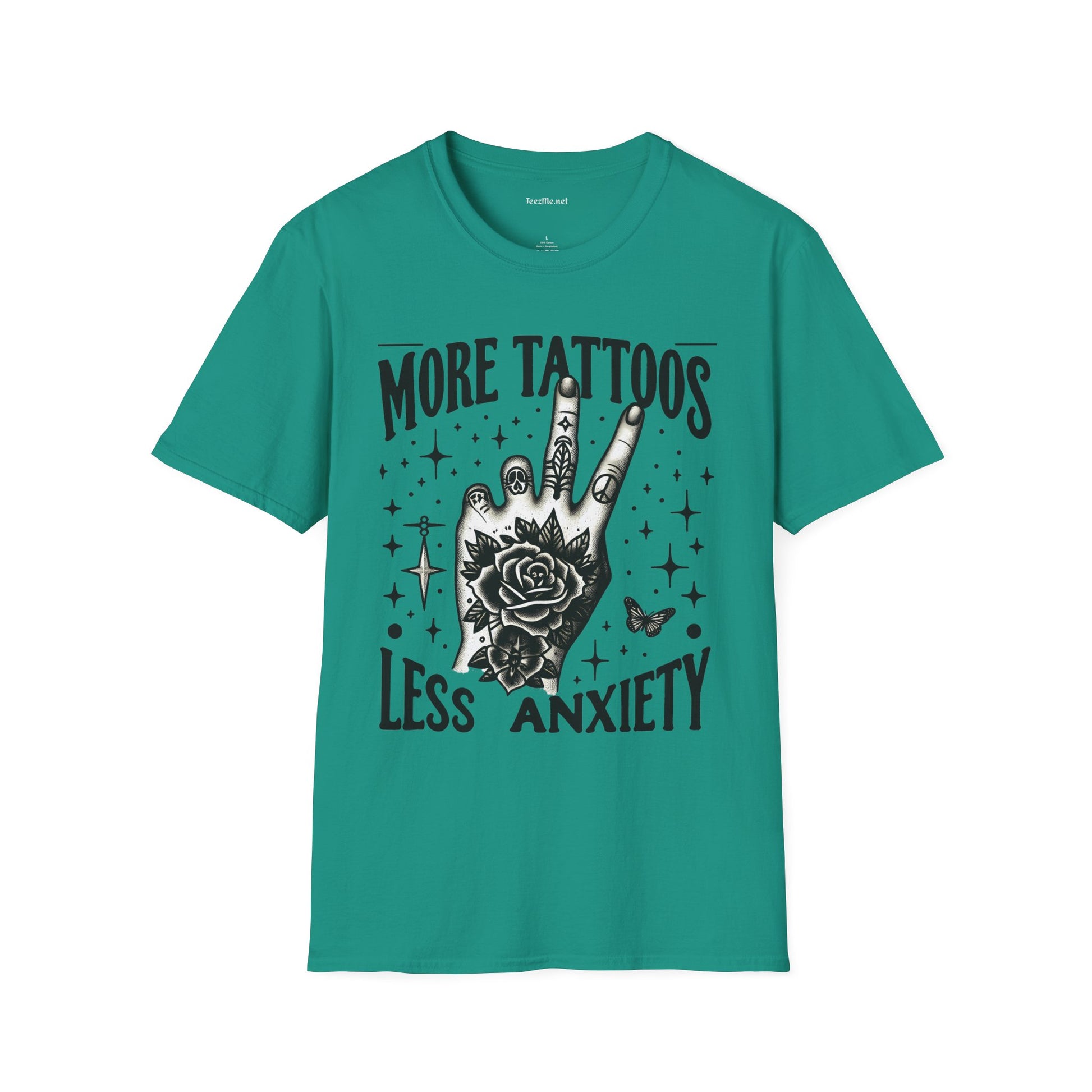 More Tattoos Less Anxiety Unisex Soft Style T-Shirt 100% Cotton Graphic