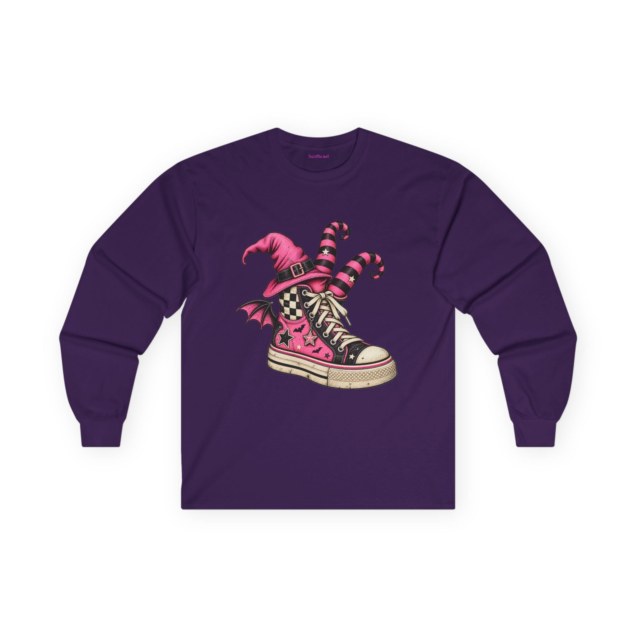 Witchy Sneaker Long Sleeve Tee — Pink Goth Converse Witch Shoe Design