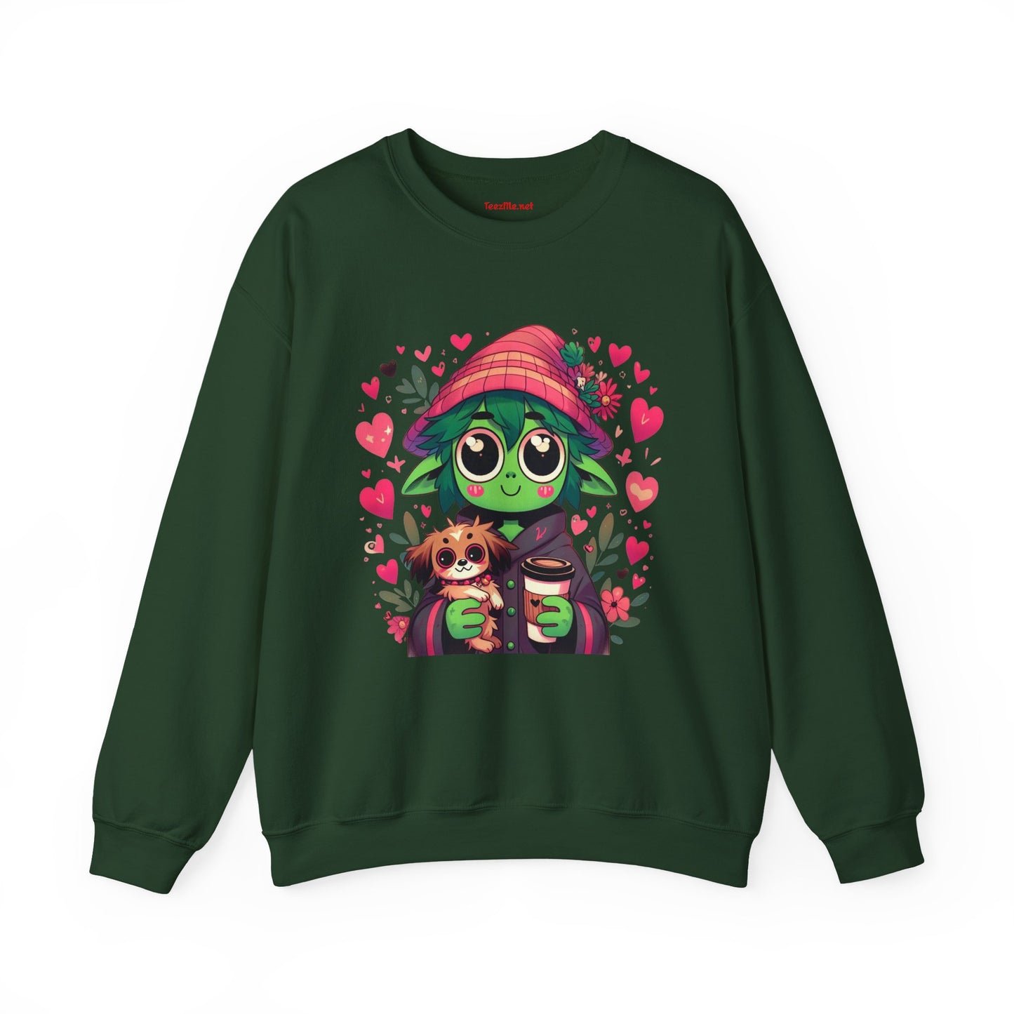 Cute Alien with Hearts Unisex Heavy Blend™ Crewneck Sweatshirt