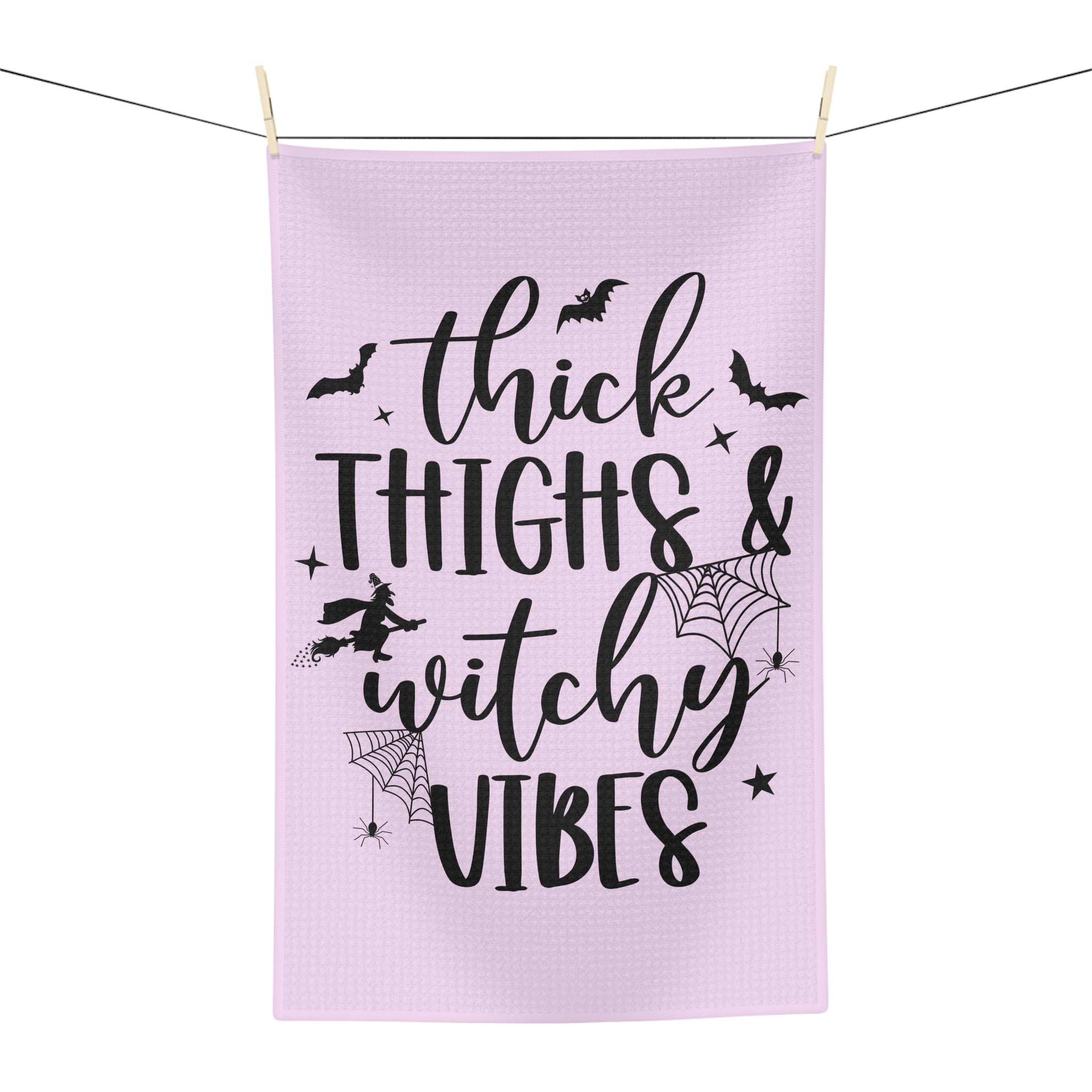 Tea Towel — "Thick Thighs & Witchy Vibes" Pink Halloween Kitchen Towel