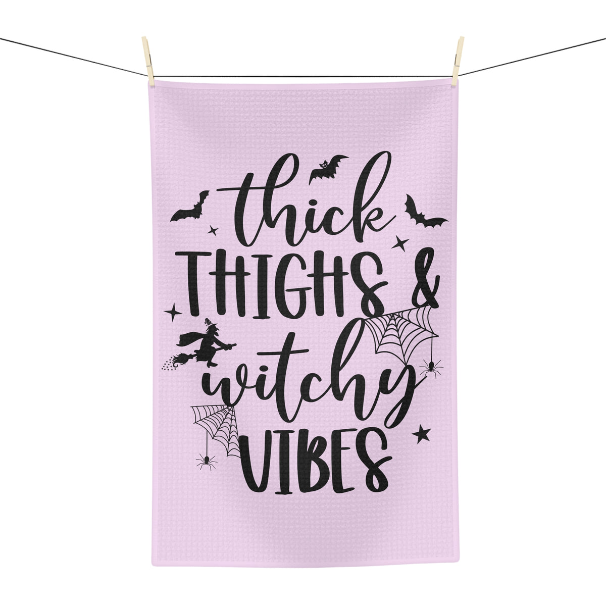 Tea Towel — "Thick Thighs & Witchy Vibes" Pink Halloween Kitchen Towel