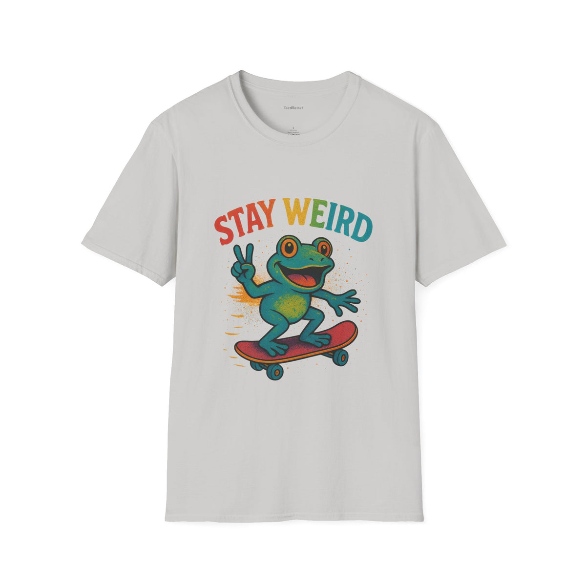 Stay Weird Frog T-Shirt — Retro Rainbow Skateboarding Frog Graphic Tee