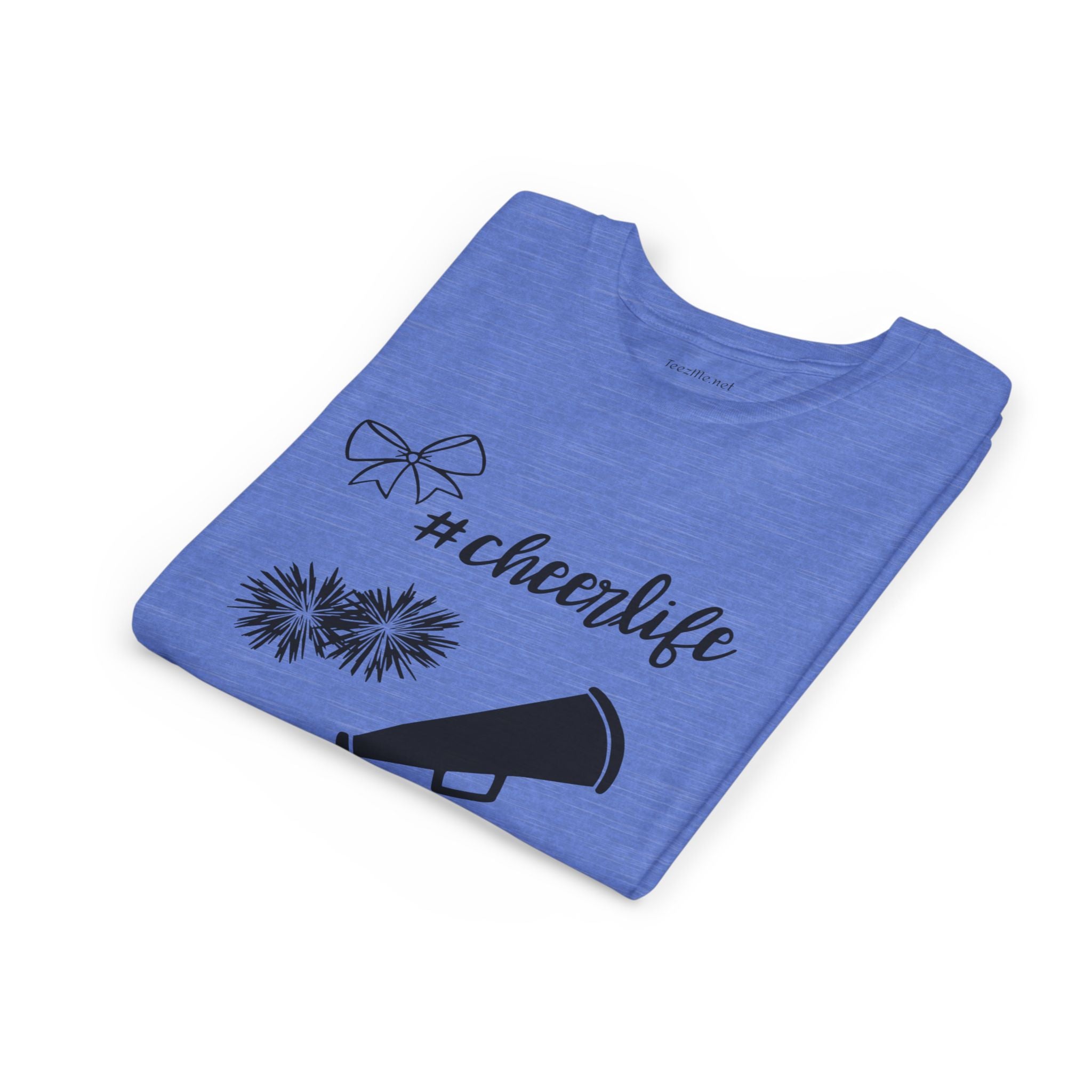 Youth Cheer Tee – "#cheerlife" Megaphone, Pom-Poms & Bow Graphic