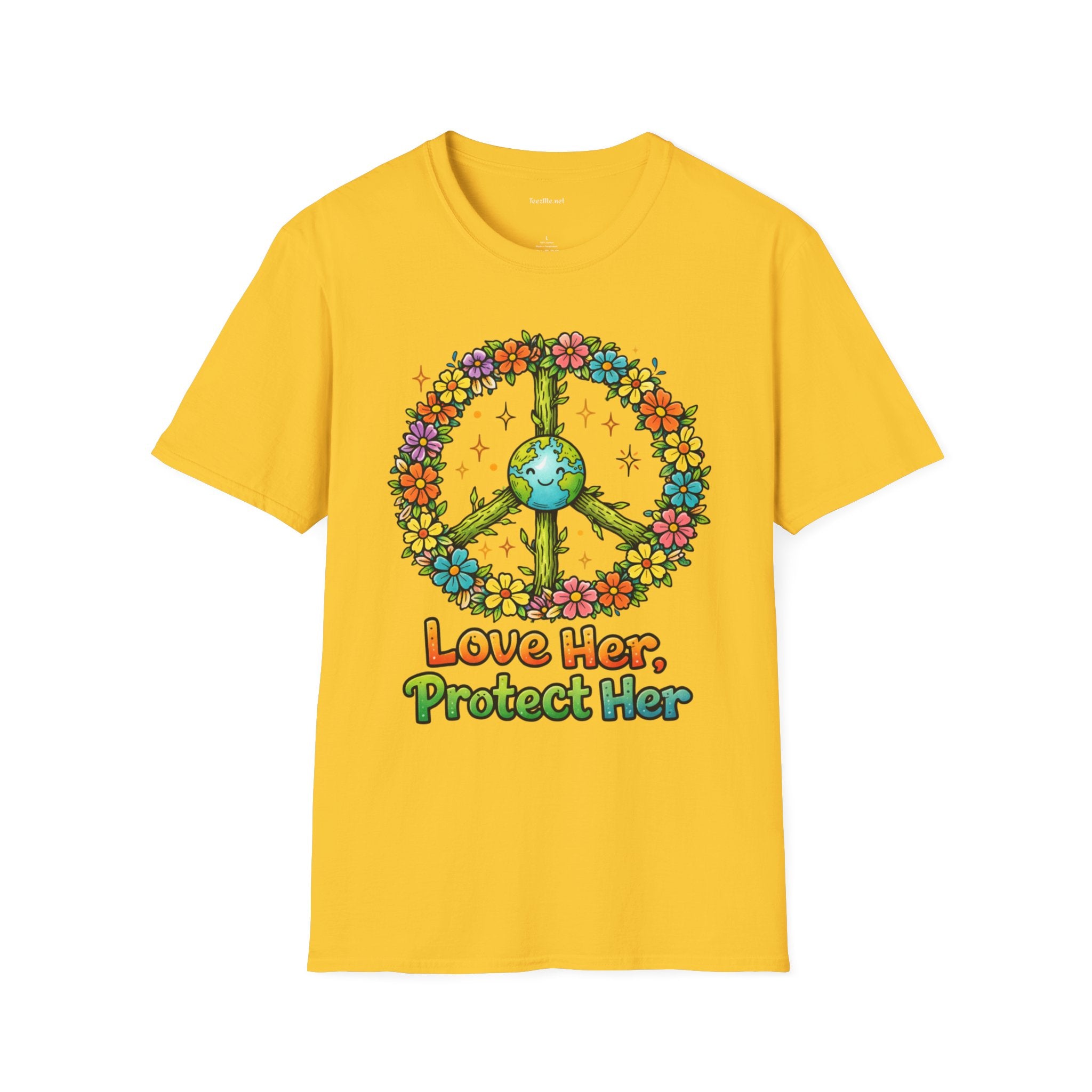 Earth Peace T-Shirt — "Love Her, Protect Her" Floral Eco Graphic