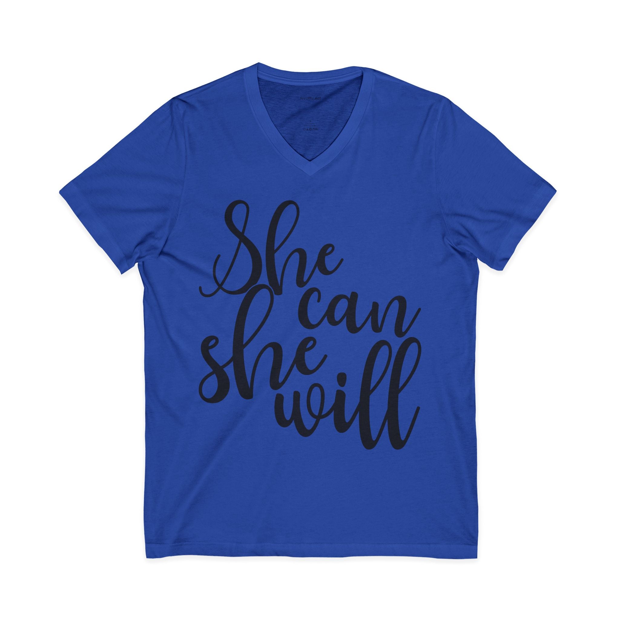 She Can She Will Unisex Jersey Short Sleeve V-Neck Tee