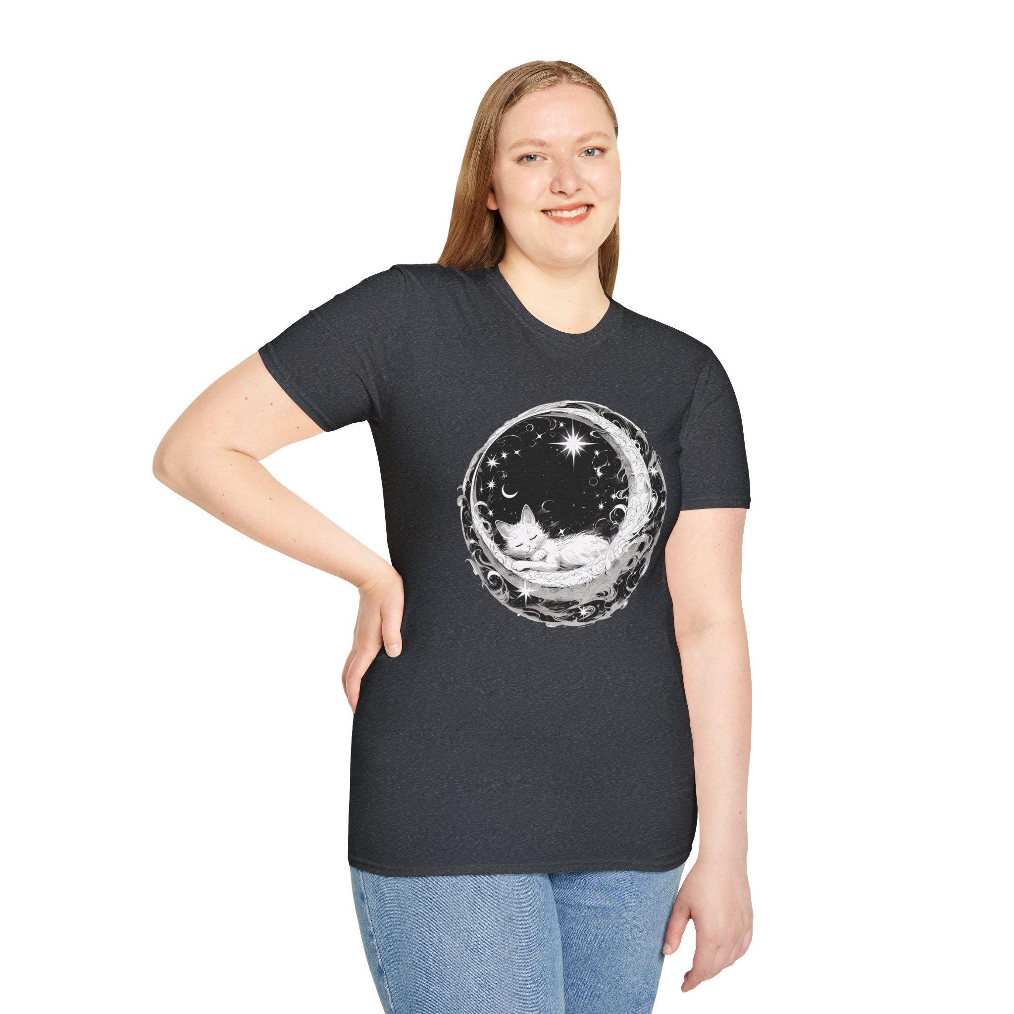 Moon Cat  - Unisex Softstyle T-Shirt 100% Cotton Graphic