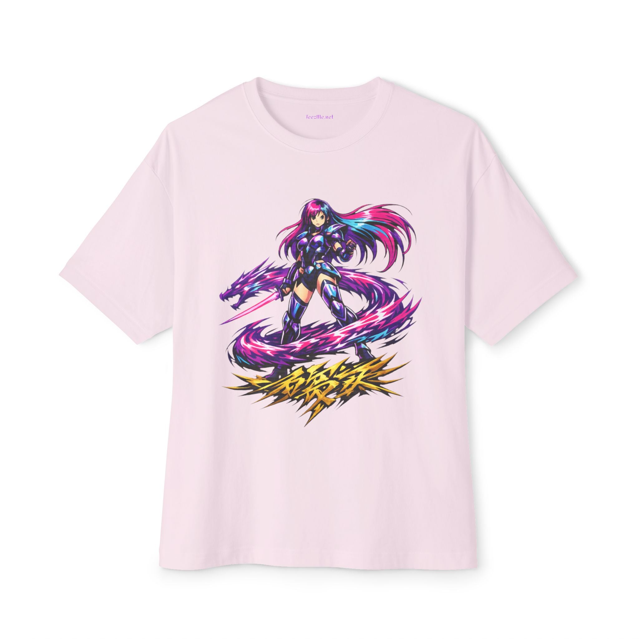 Anime Sorceress Graphic Tee — Neon Magic Girl Oversized Boxy Shirt