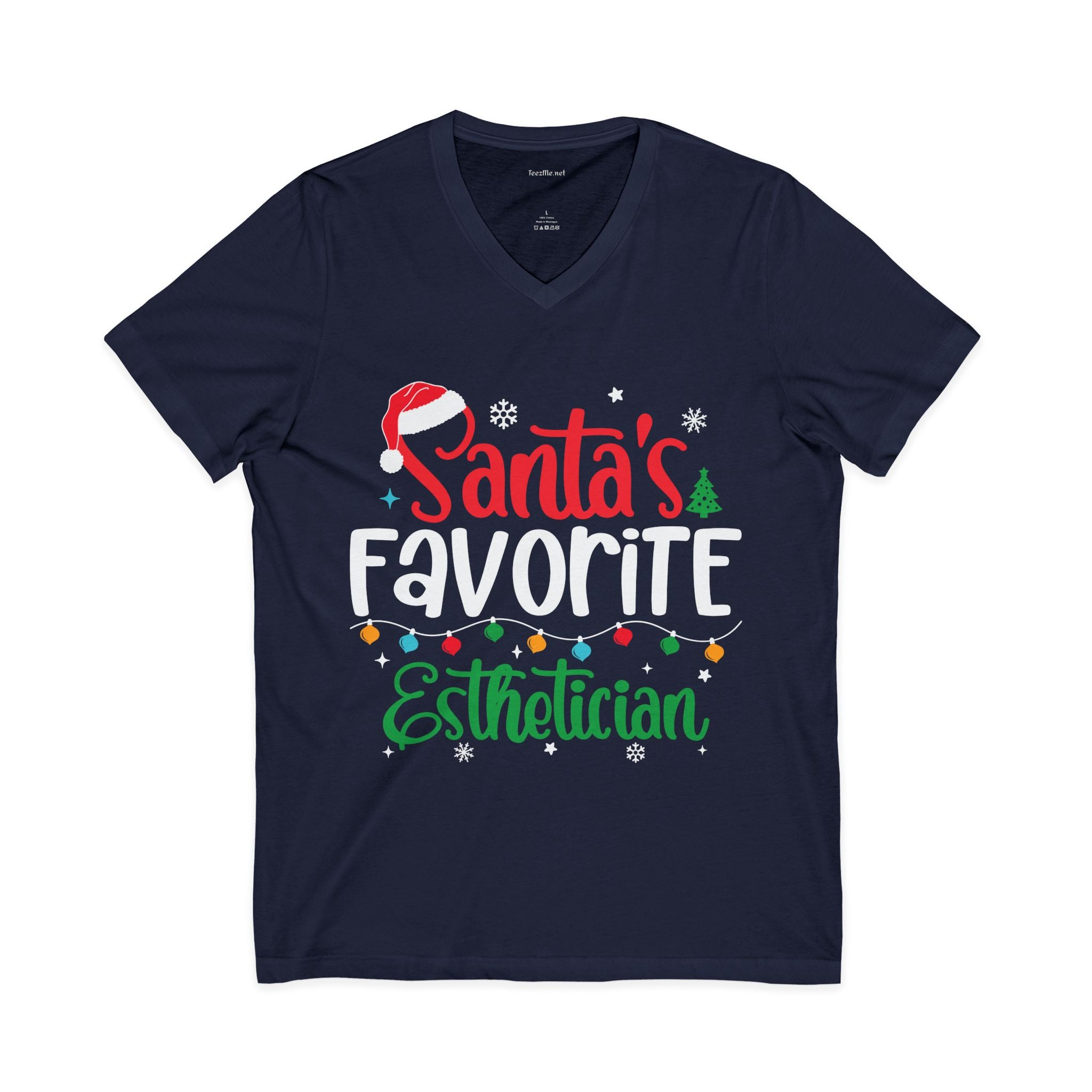 Santa’s Favorite Esthetician V-Neck Tee — Christmas Esthetician Gift