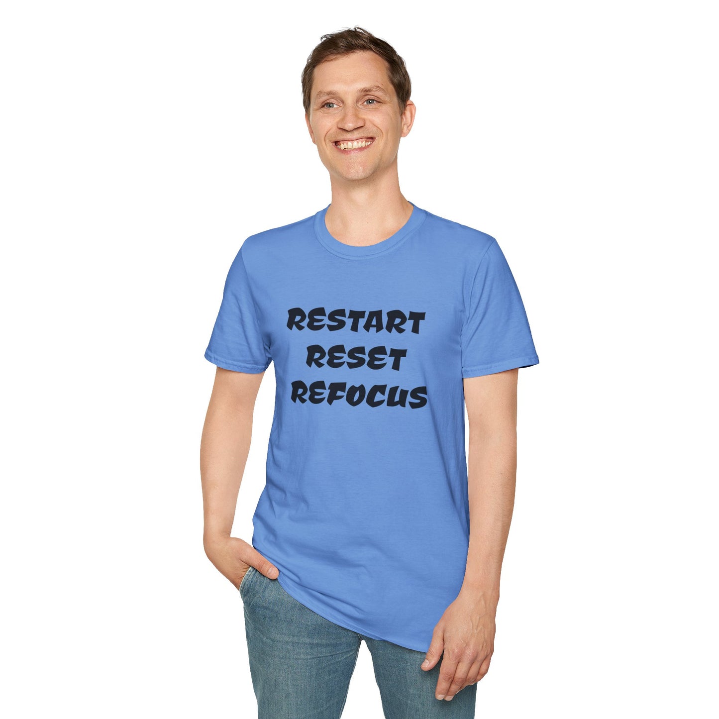 RESTART RESET REFOCUS - Unisex Softstyle T-Shirt 100% Cotton Graphic