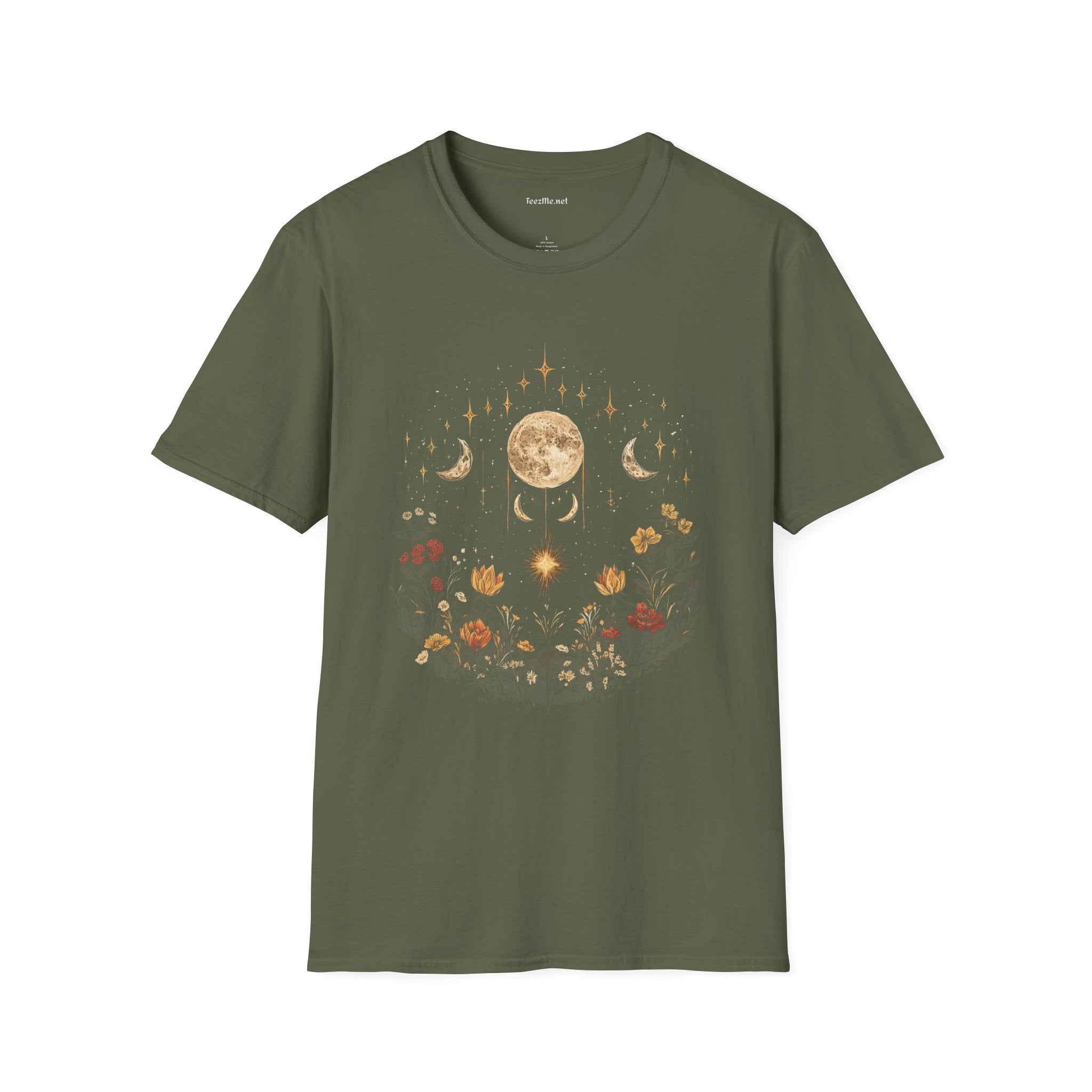 BOHO Moon Floral1 Unisex Softstyle T-Shirt 100% Cotton Graphic