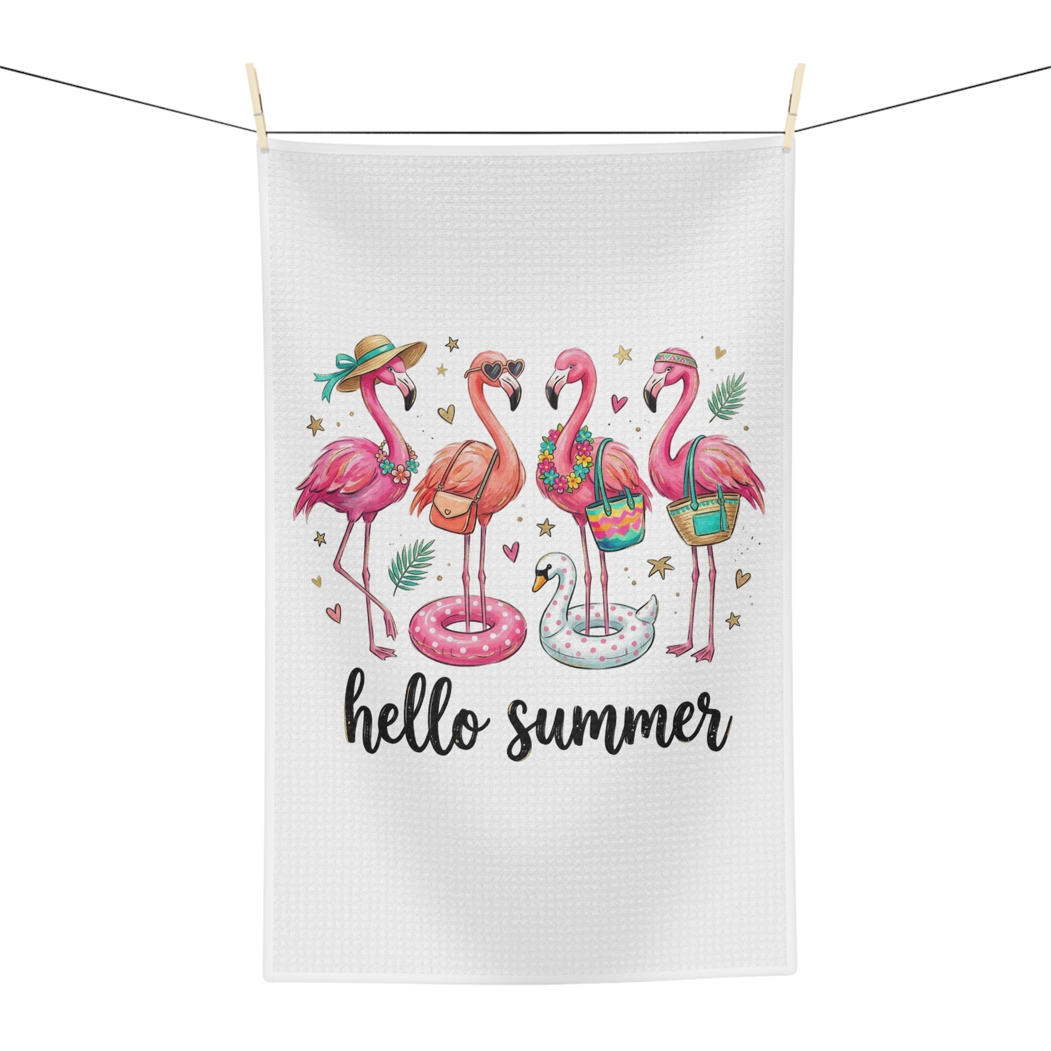 Hello Summer Flamingo Girls Microfiber Tea Towel — Cute Tropical Kitchen Towel