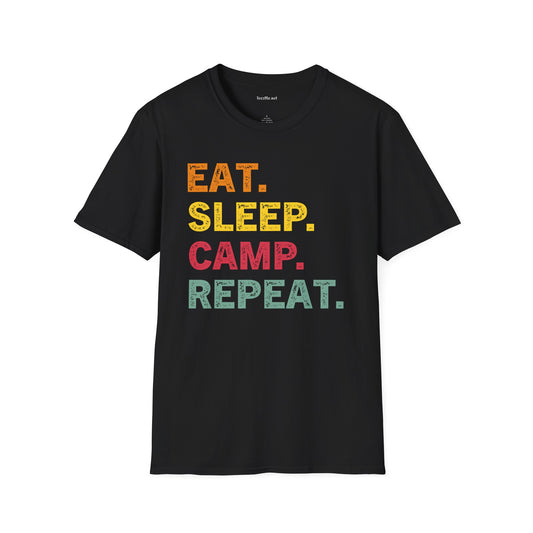 EAT SLEEP CAMP REPEAT Unisex Softstyle T-Shirt 100% Cotton Graphic