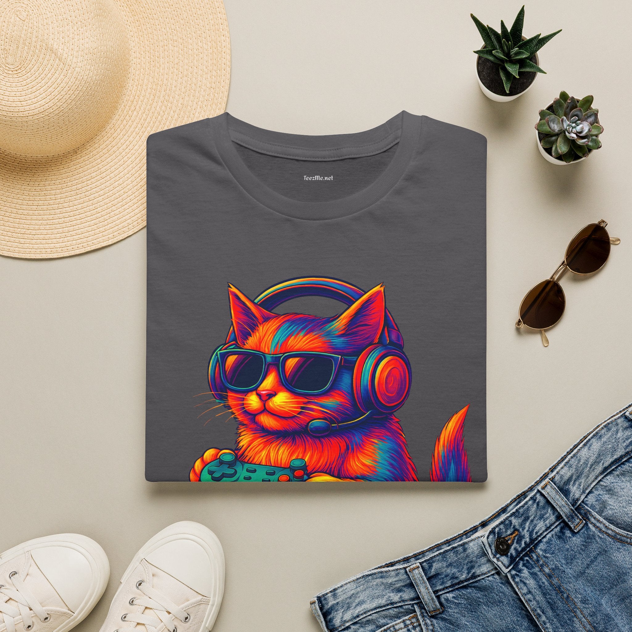 Cat Gamer Video Unisex Softstyle T-Shirt 100% Cotton Graphic
