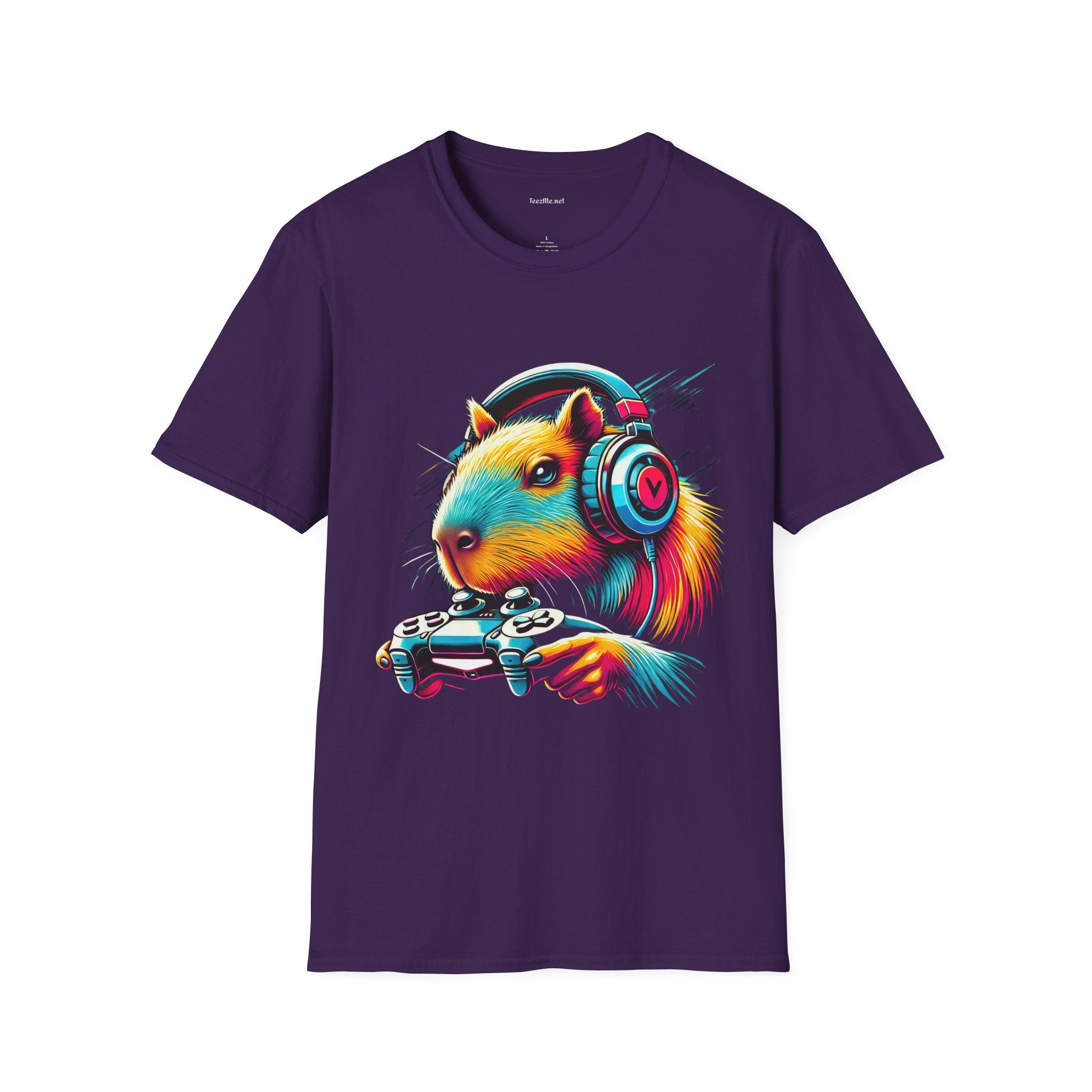 Capybara Video Gamer Unisex Softstyle T-Shirt 100% Cotton Graphic