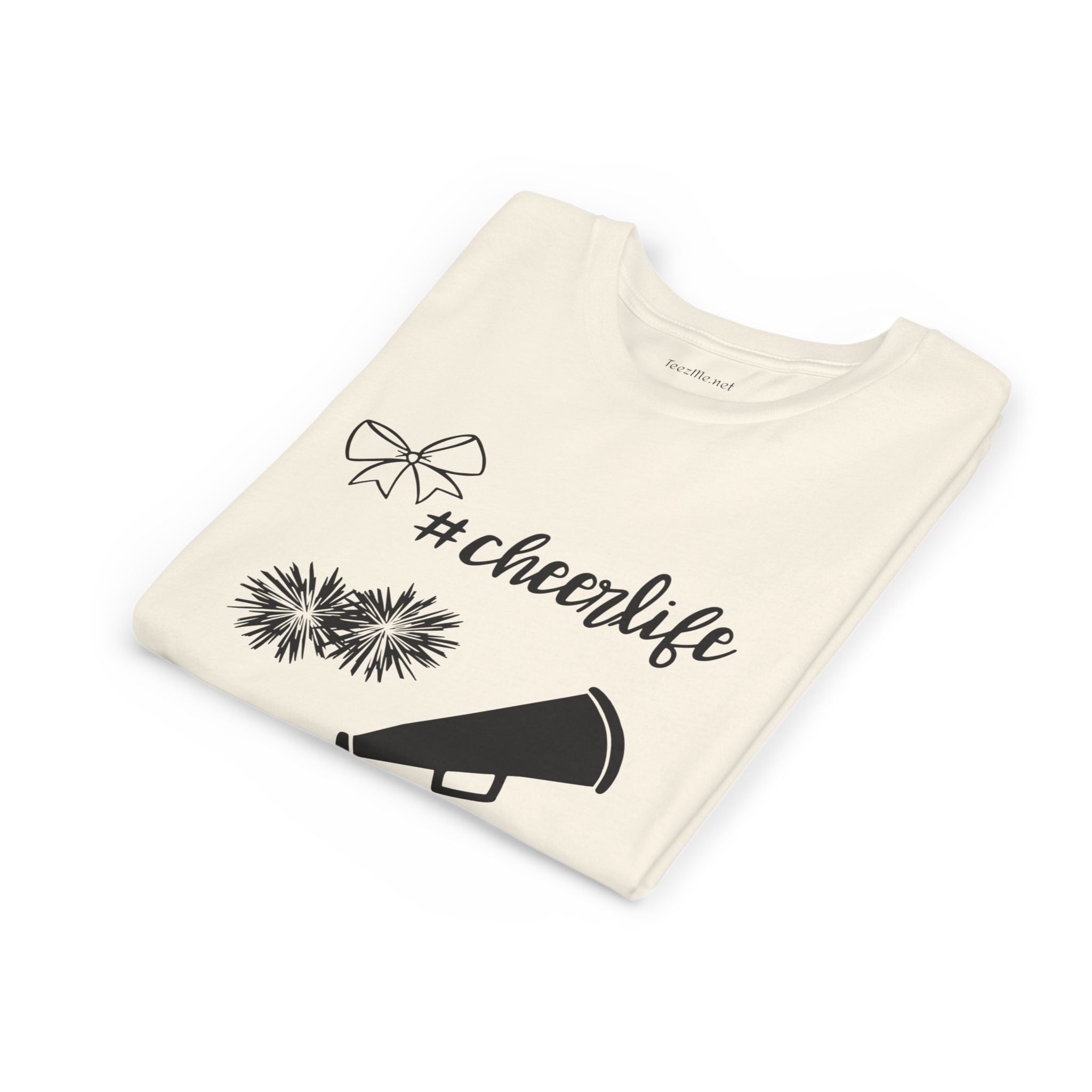 Youth Cheer Tee – "#cheerlife" Megaphone, Pom-Poms & Bow Graphic