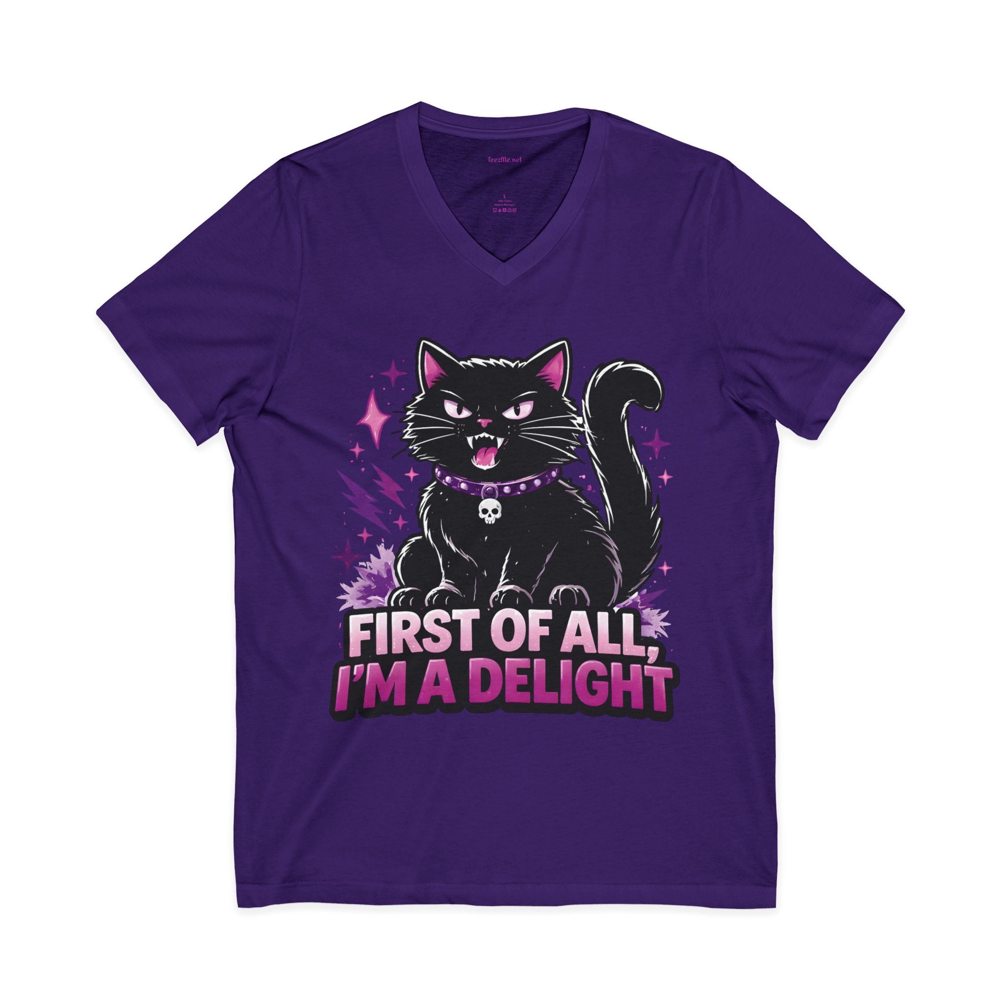 Cat Tee — "First of All I'm a Delight" V‑Neck