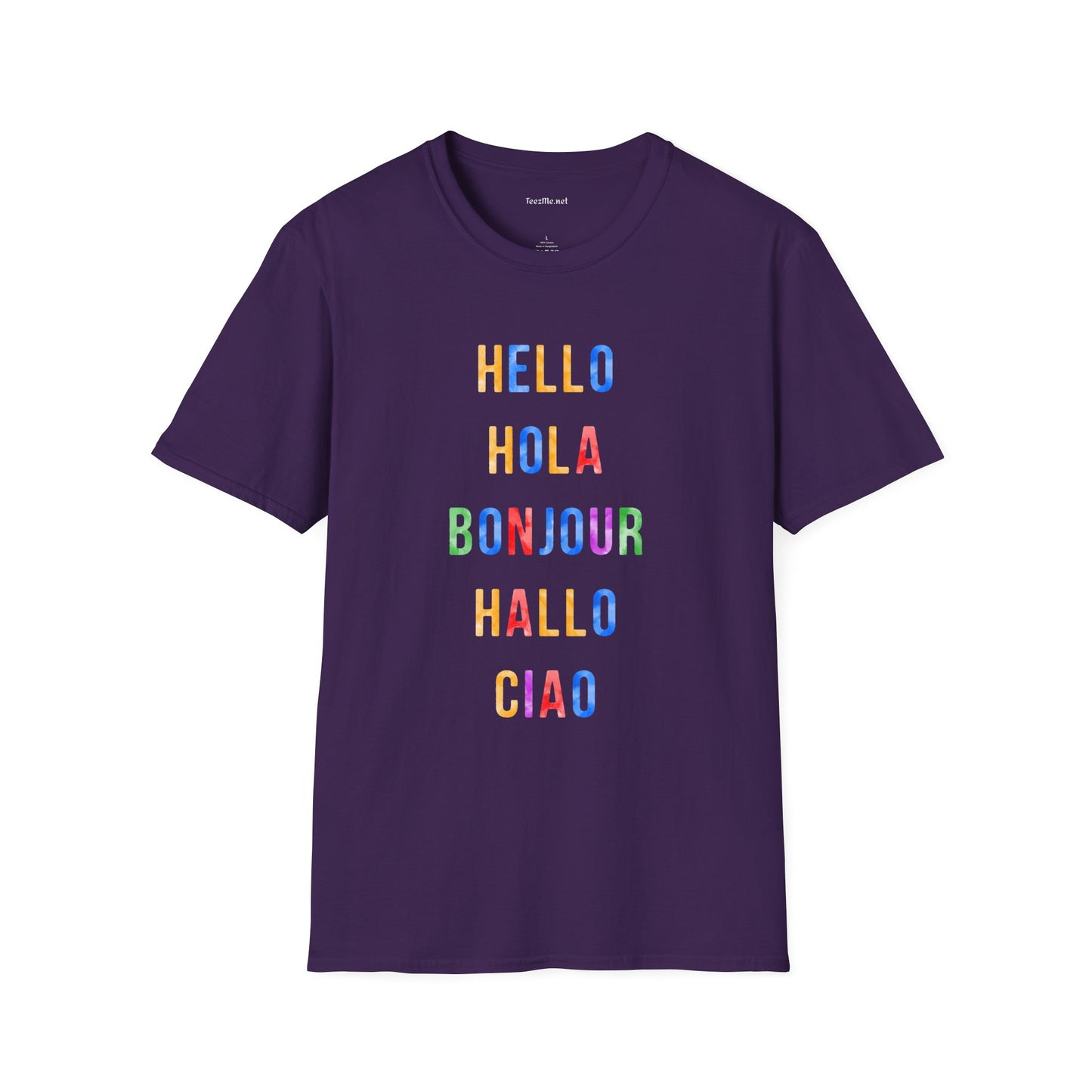 HELLO HOLA BONJOUR HALLO CIAO Unisex Softstyle T-Shirt 100% Cotton Graphic