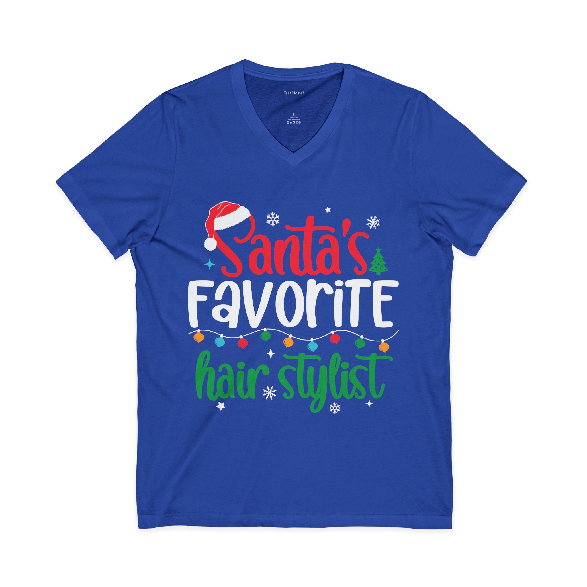 Santa's Favorite Hairstylist V-Neck Tee — Christmas Hair Stylist Shirt