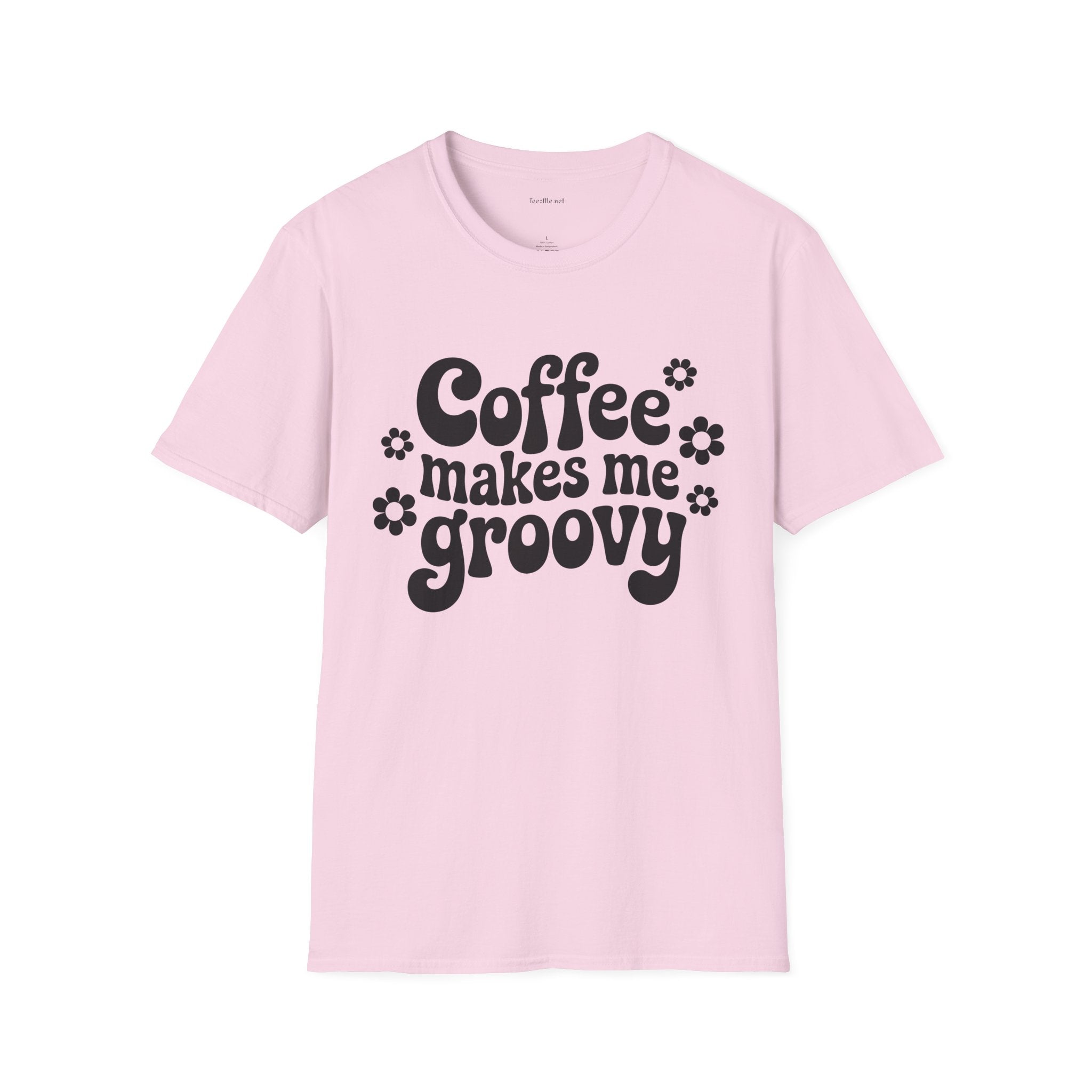 Groovy Coffee T-Shirt — “Coffee Makes Me Groovy” Retro Floral Tee