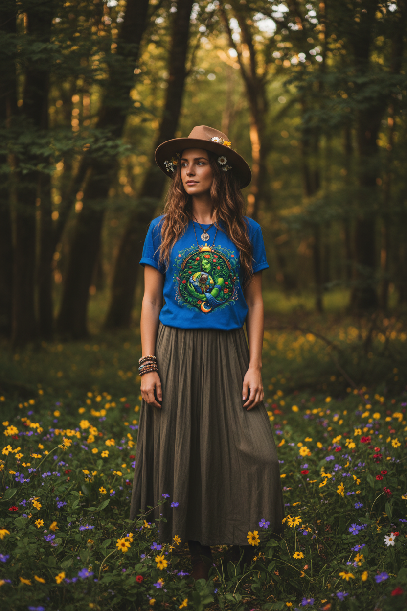 Earth Goddess T-Shirt — Floral Mother Nature Colorful Graphic Tee