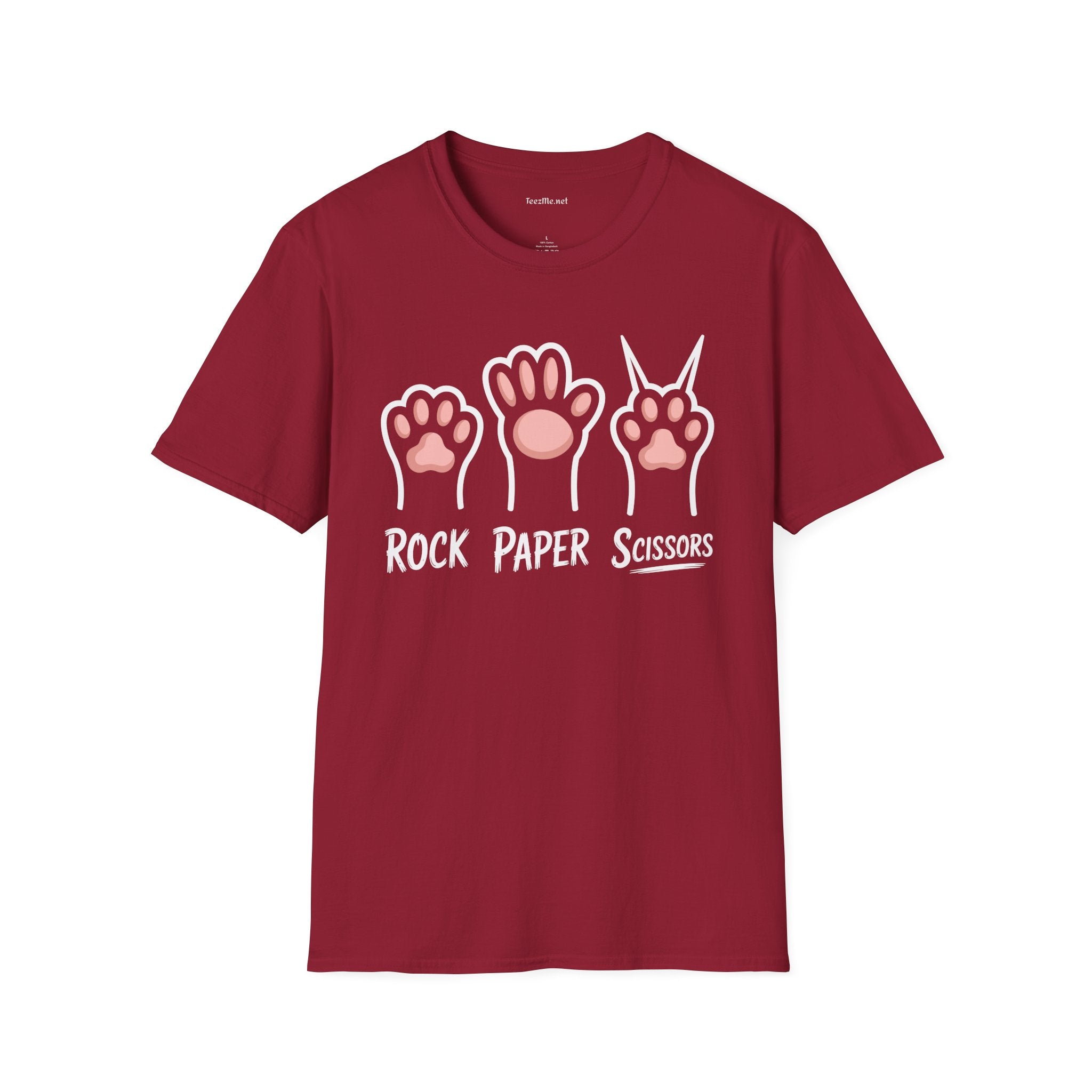 Rock Paper Scissors Cat Unisex Softstyle T-Shirt 100% Cotton Graphic