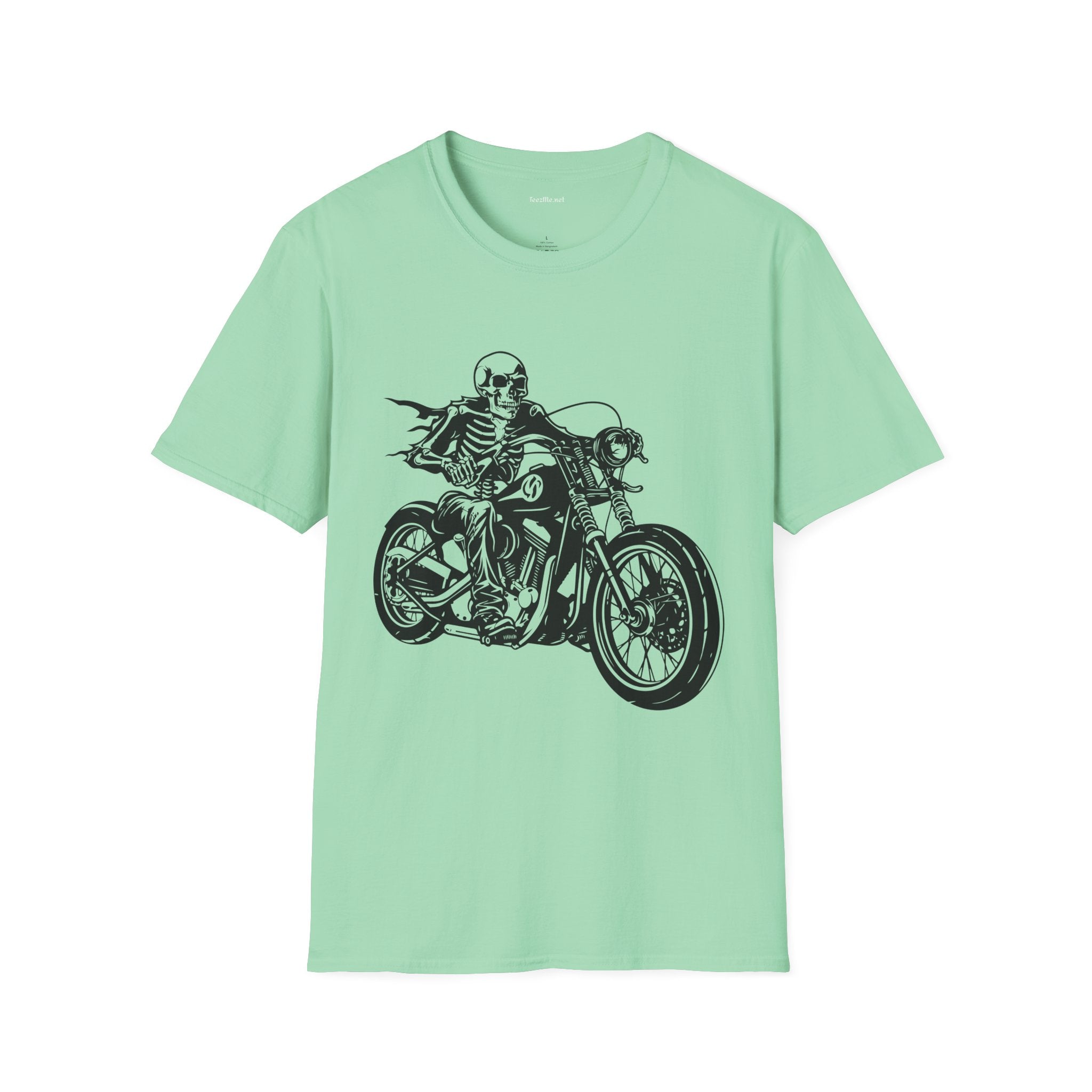 Skeleton Riding a Motorcycle Unisex Softstyle T-Shirt 100% Cotton Graphic
