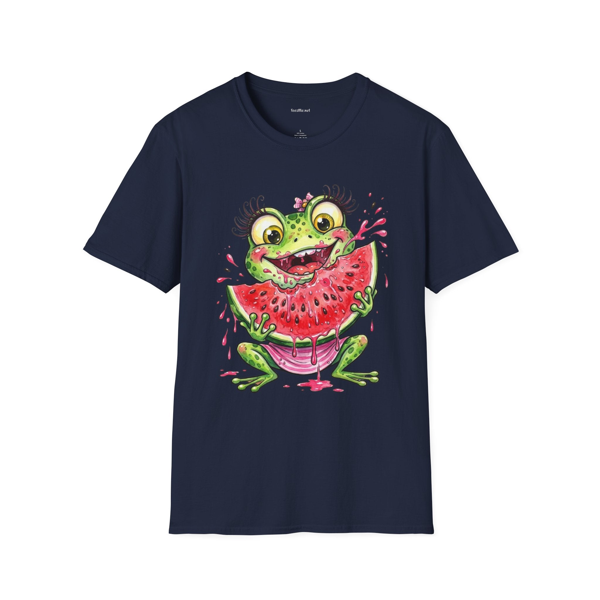 Kawaii Frog Eating Watermelon Unisex Softstyle T-Shirt 100% Cotton Graphic