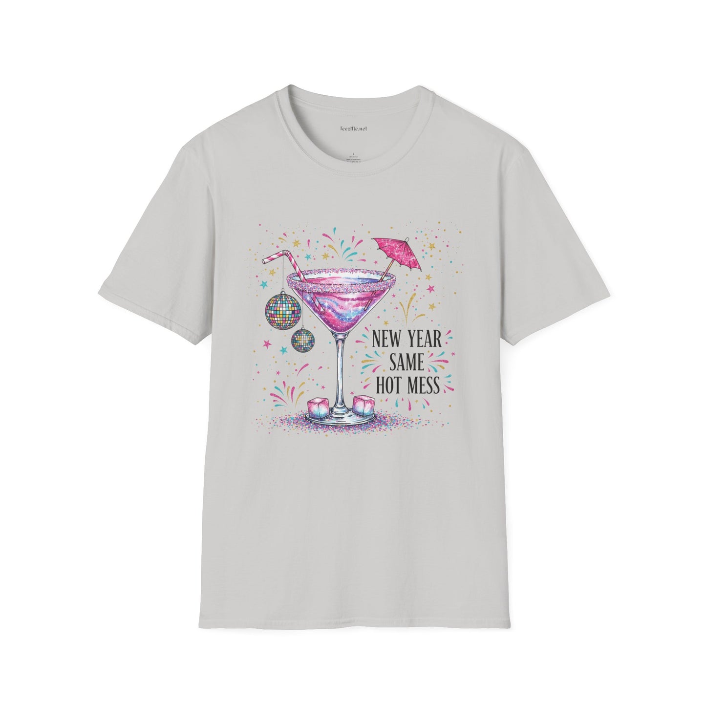 New Year Same Hot Mess 01 Unisex Softstyle T-Shirt 100% Cotton Graphic Seasonal Celebration