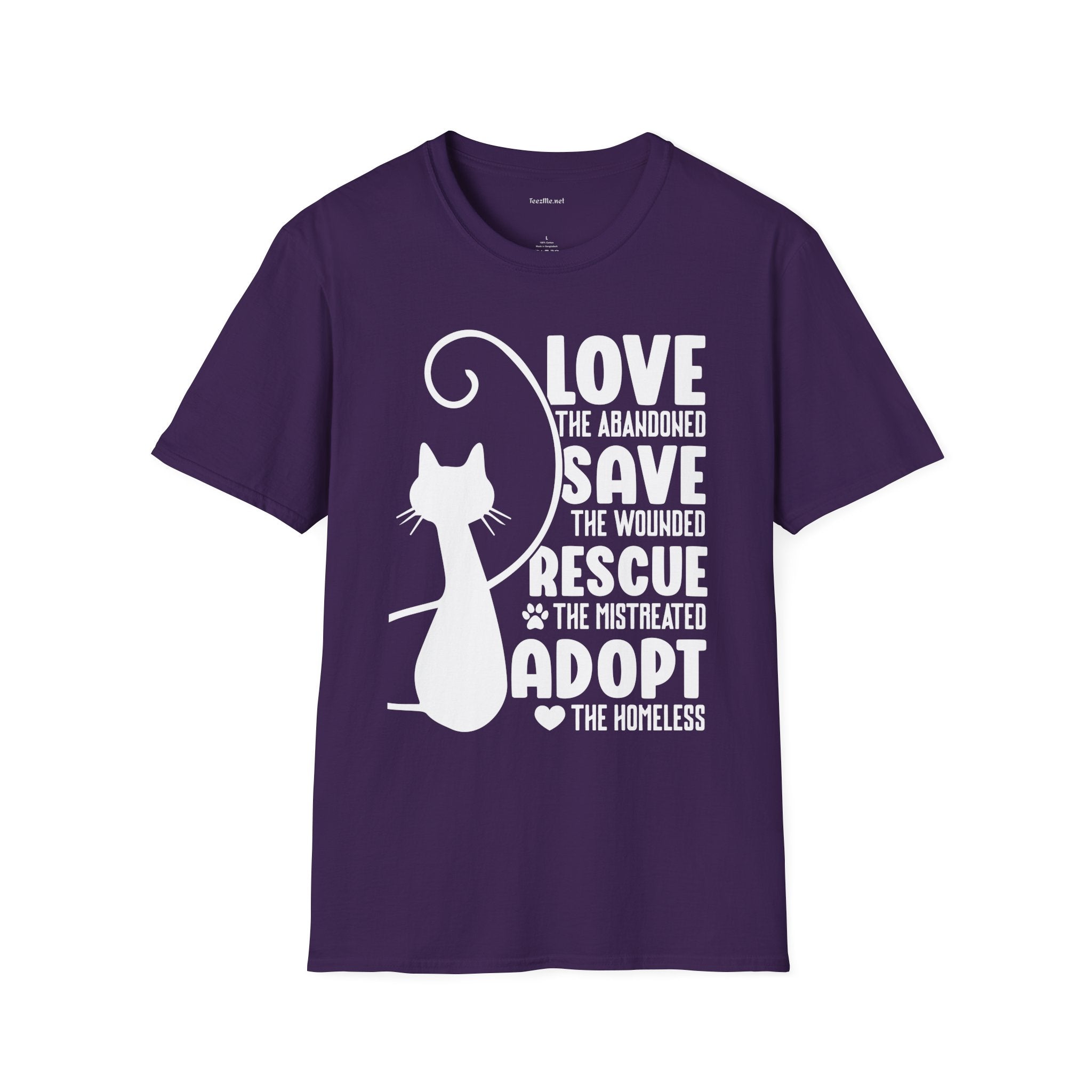 Cat Rescue T-Shirt — "Love the Abandoned, Save the Wounded" Adoption Tee
