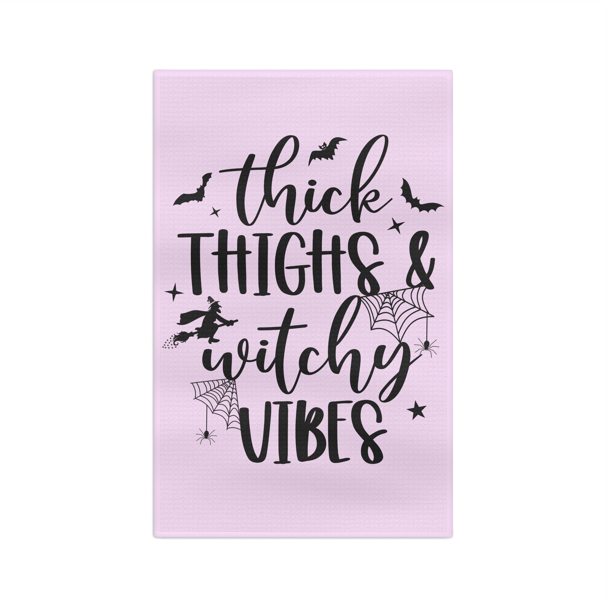 Tea Towel — "Thick Thighs & Witchy Vibes" Pink Halloween Kitchen Towel