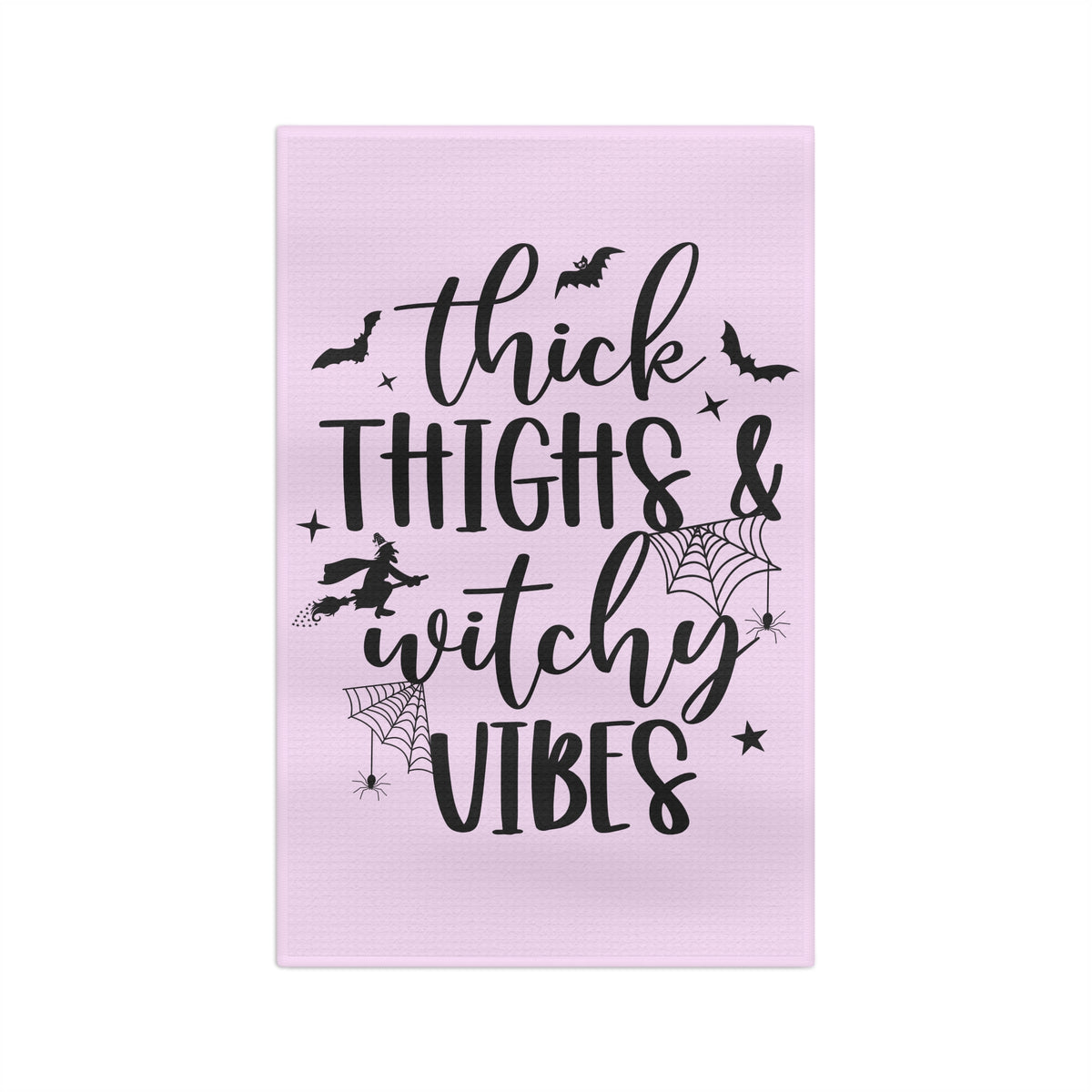 Tea Towel — "Thick Thighs & Witchy Vibes" Pink Halloween Kitchen Towel