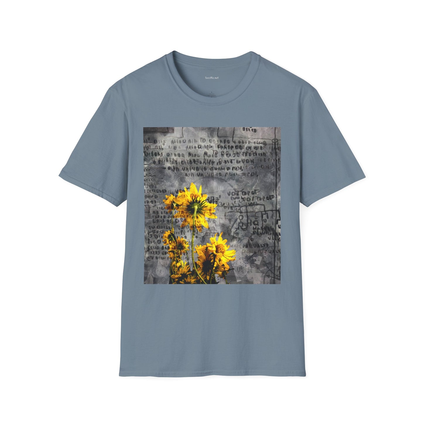 Yellow flowers with ancient symbols - Unisex Softstyle T-Shirt 100% Cotton Graphic