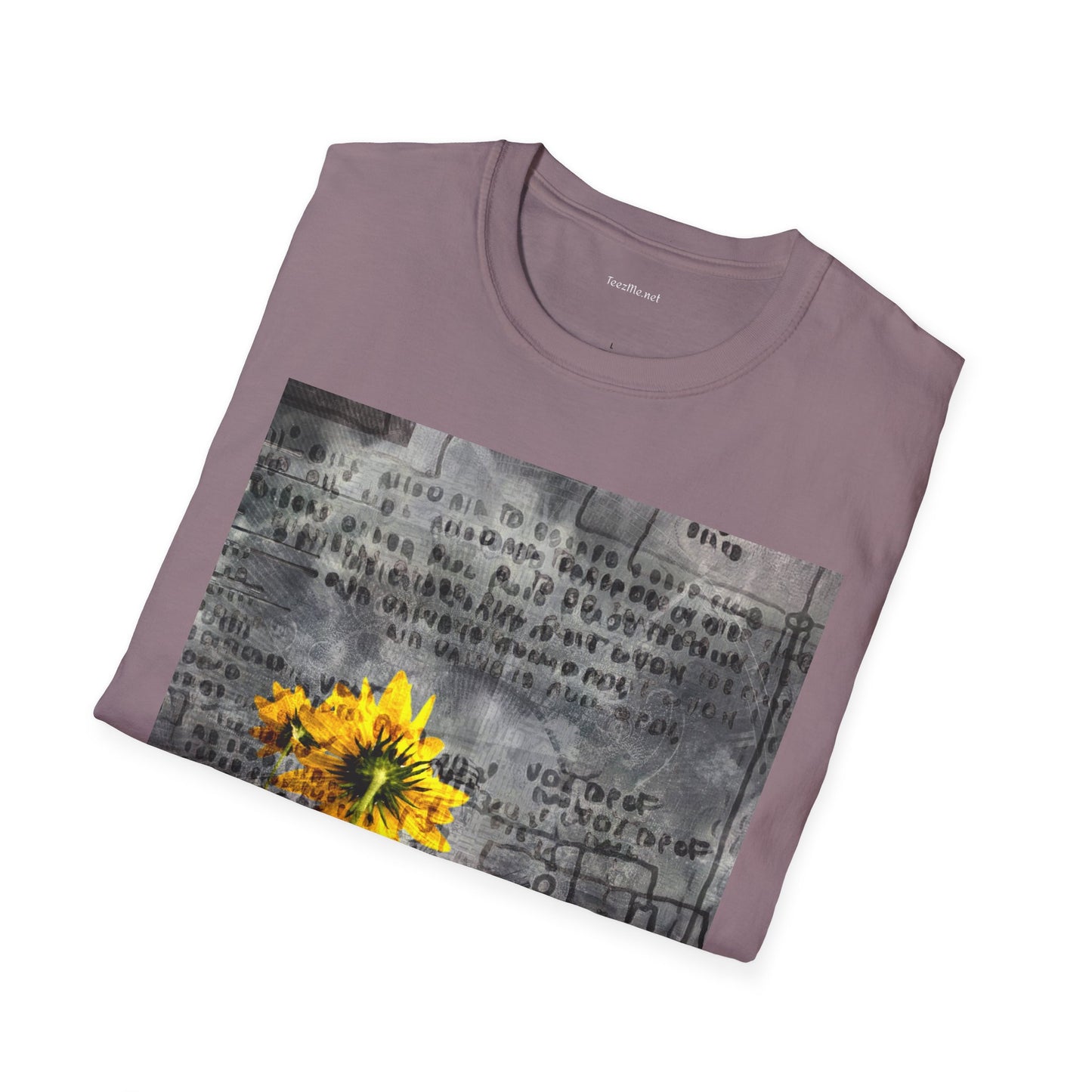 Yellow flowers with ancient symbols - Unisex Softstyle T-Shirt 100% Cotton Graphic