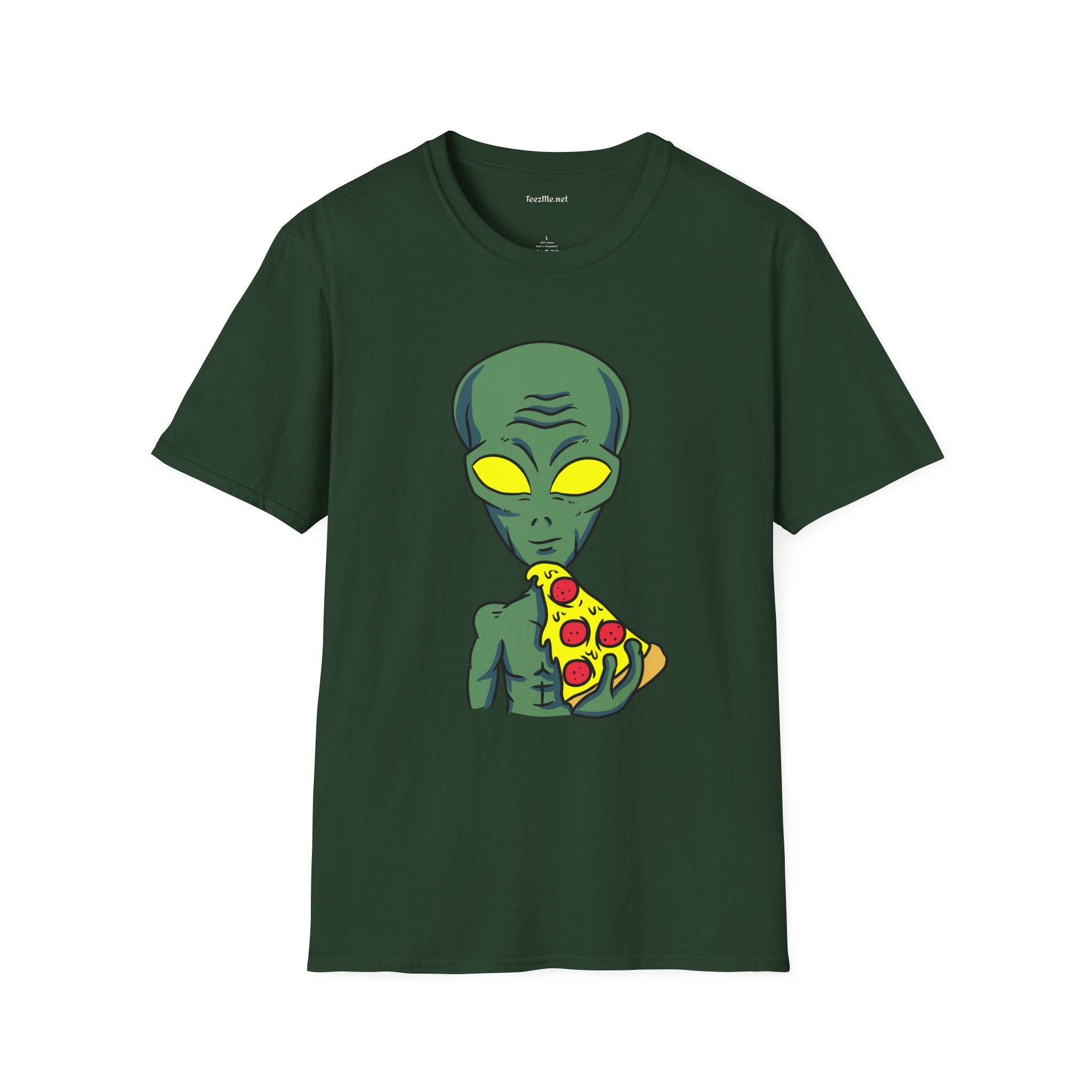 Alien Eating Pizza  Unisex Softstyle T-Shirt 100% Cotton Graphic