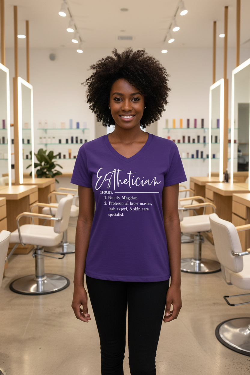 Esthetician (definition) Unisex Jersey Short Sleeve V-Neck Tee